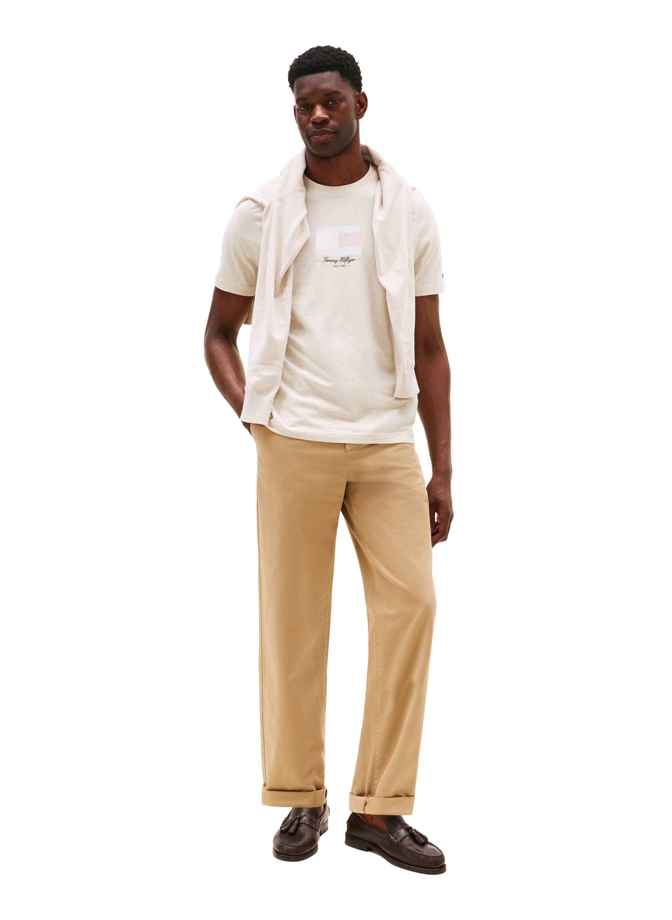 Biker-style cotton t-shirt TOMMY HILFIGER Beige