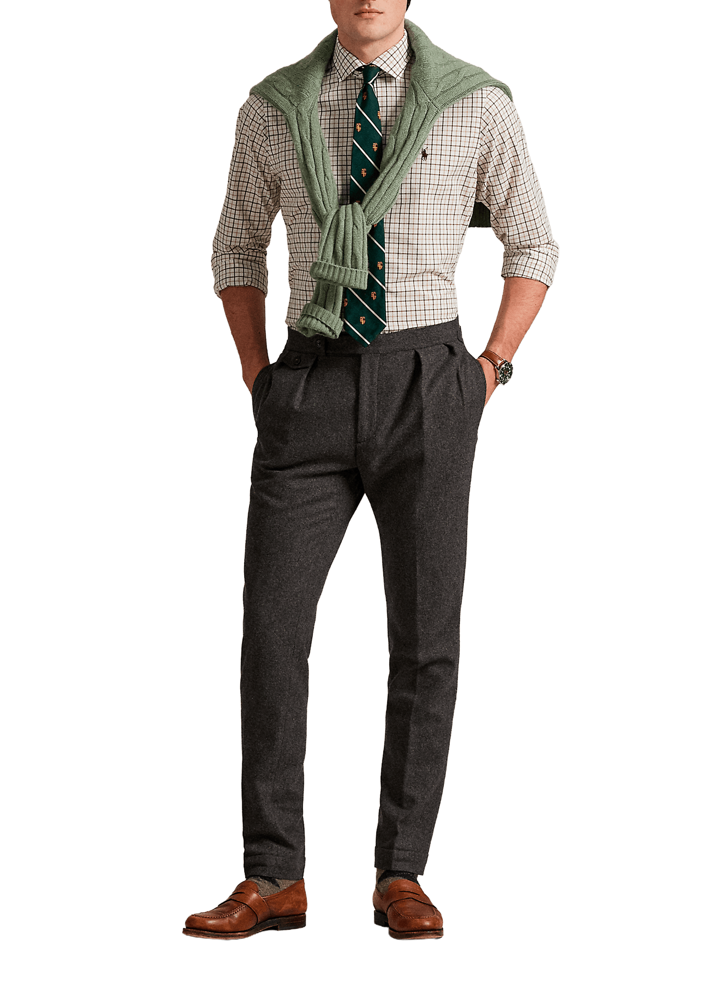 Chemise col classique manches contrastantes en coton POLO RALPH LAUREN Beige