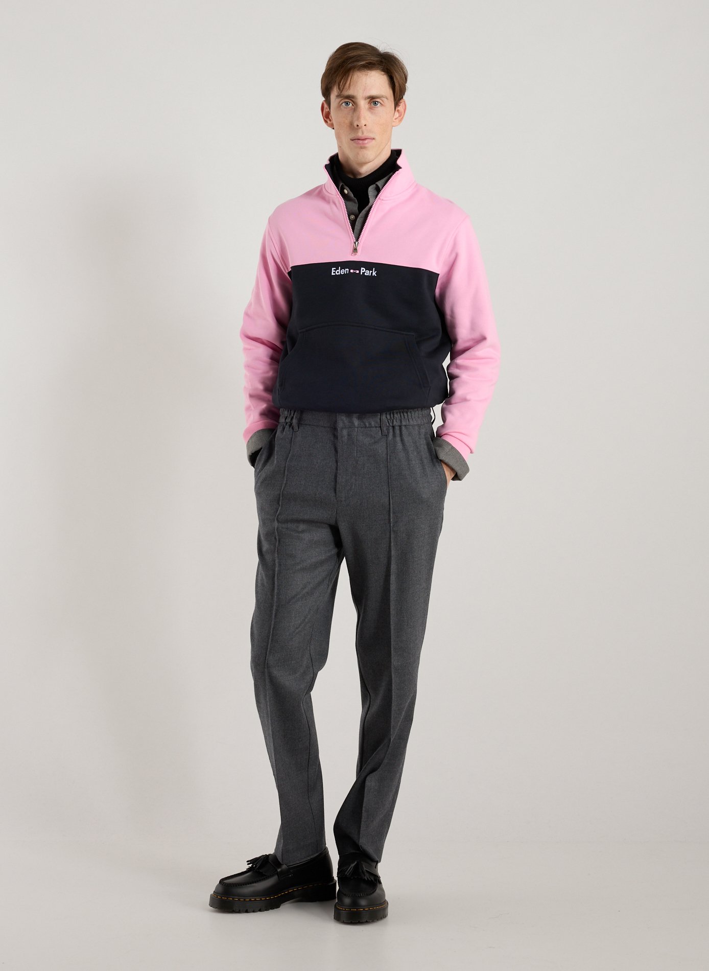 Sweatshirt col camionneur en molleton de coton EDEN PARK Rose