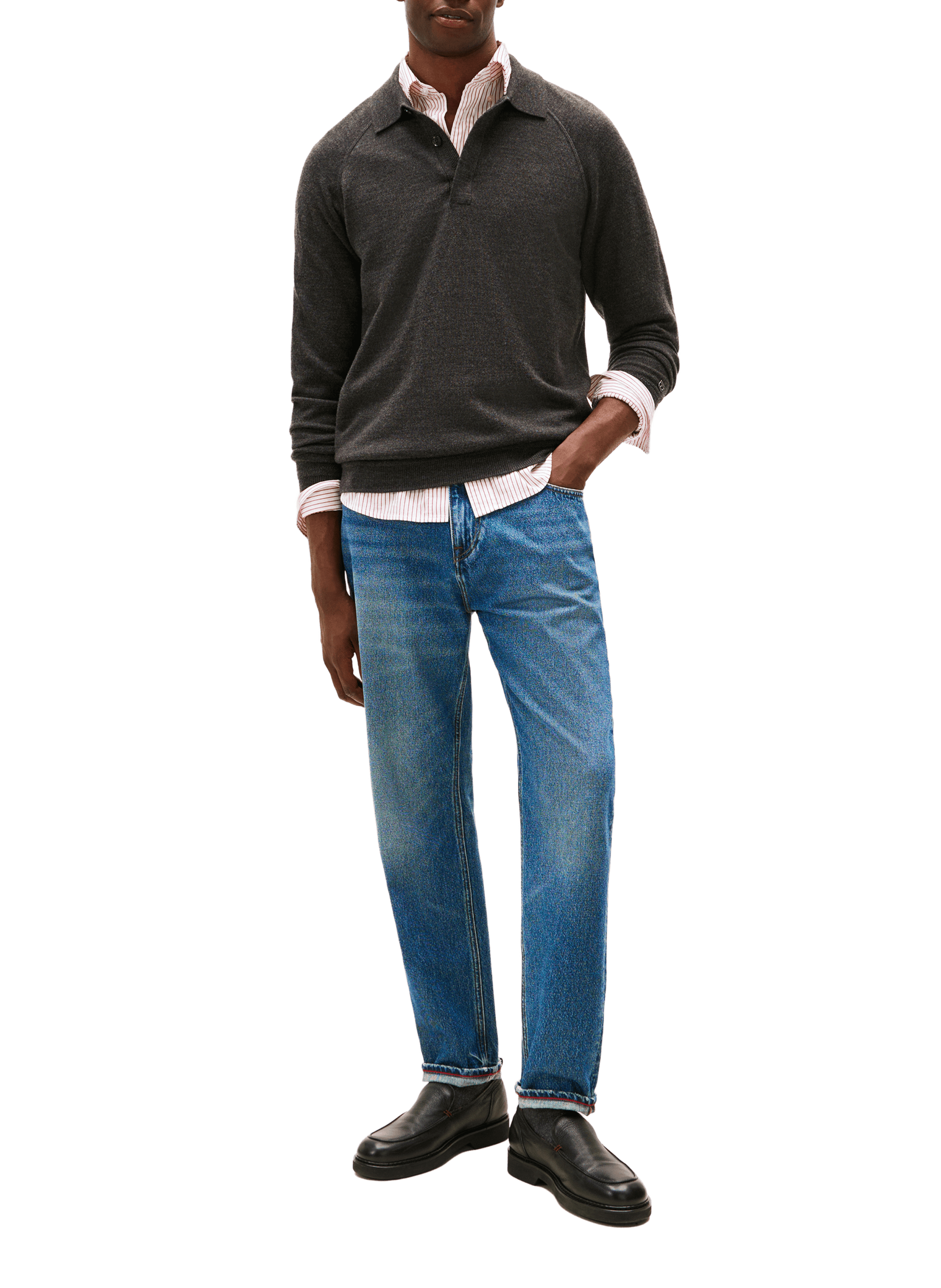 Pull col polo en laine mélangée TOMMY HILFIGER Gris