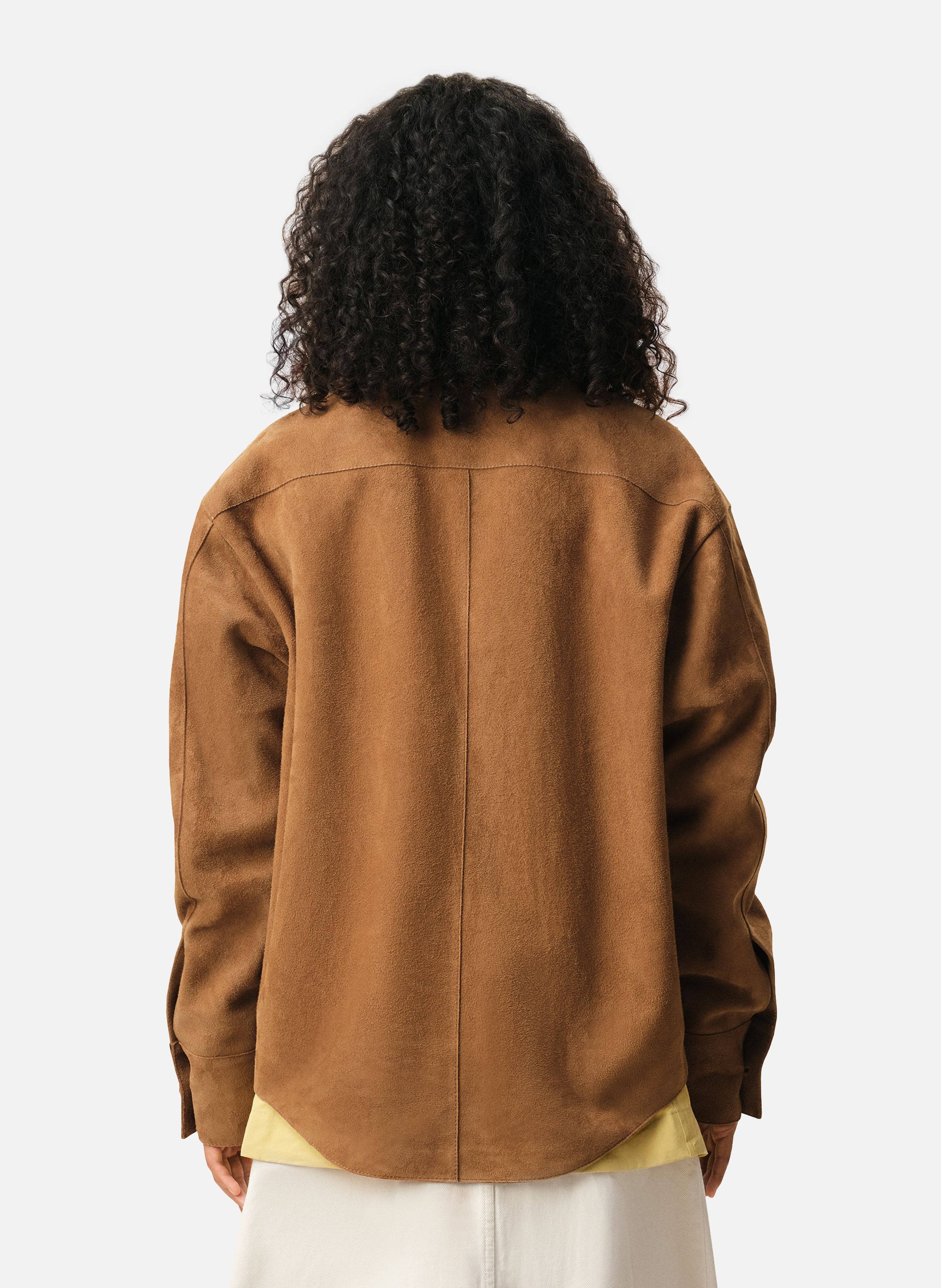 Surchemise boutonnée unisexe en cuir de chèvre AMI PARIS Marron