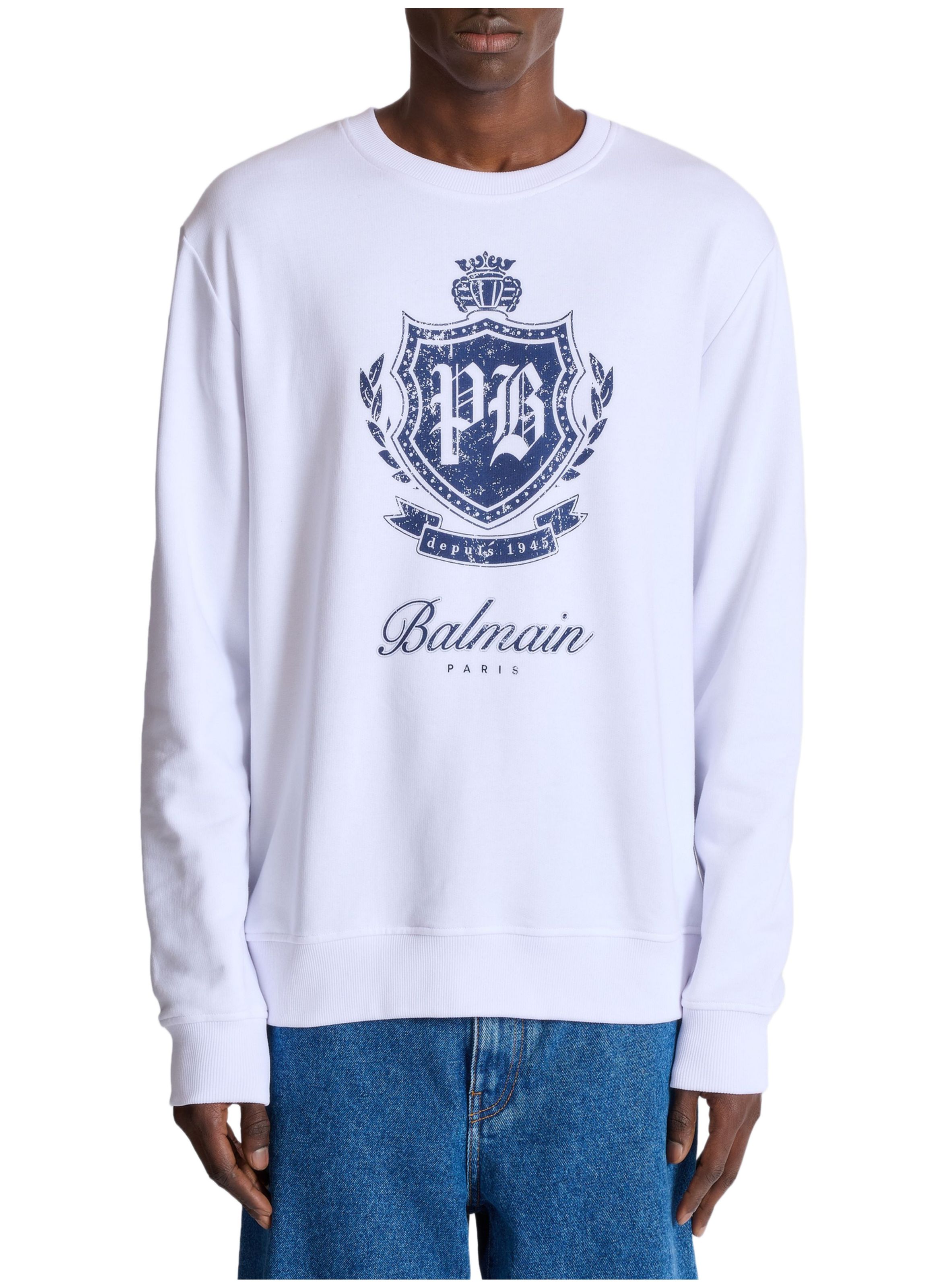 Sweat-shirt college emblem imprimé BALMAIN Bleu