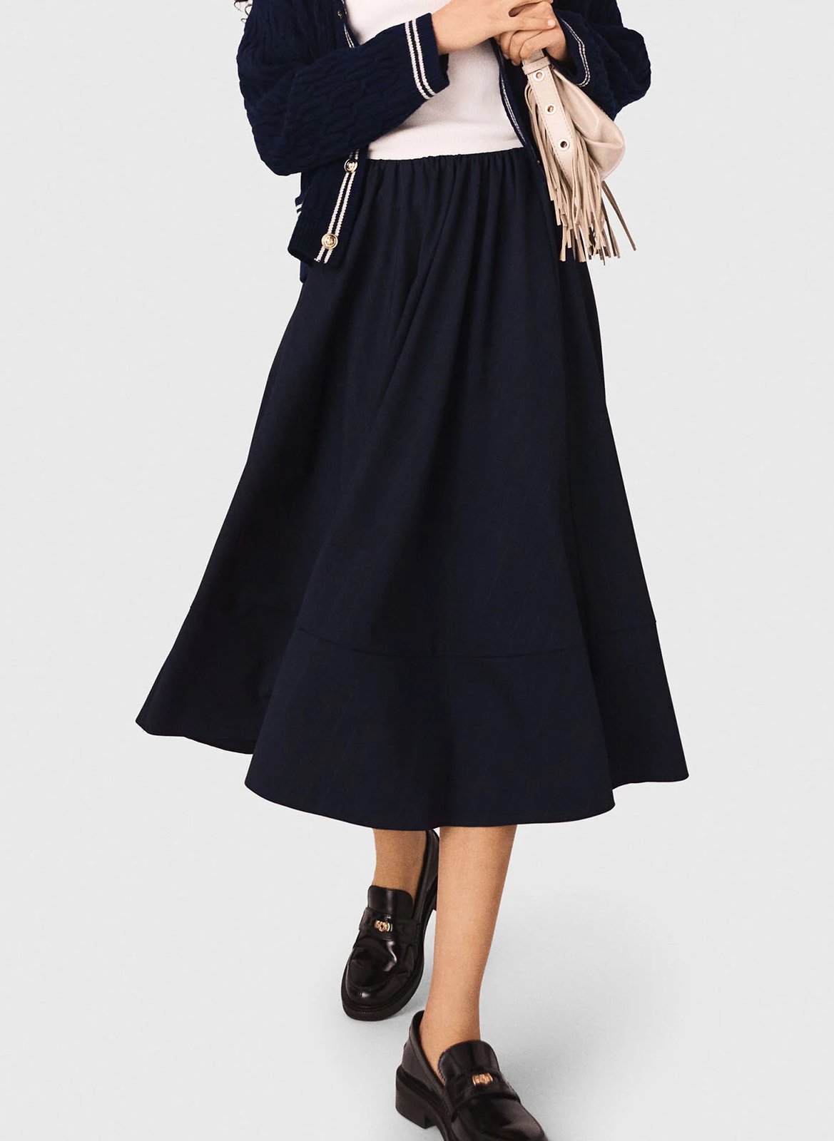 Jupe midi plissée en laine mélangée MAJE Bleu