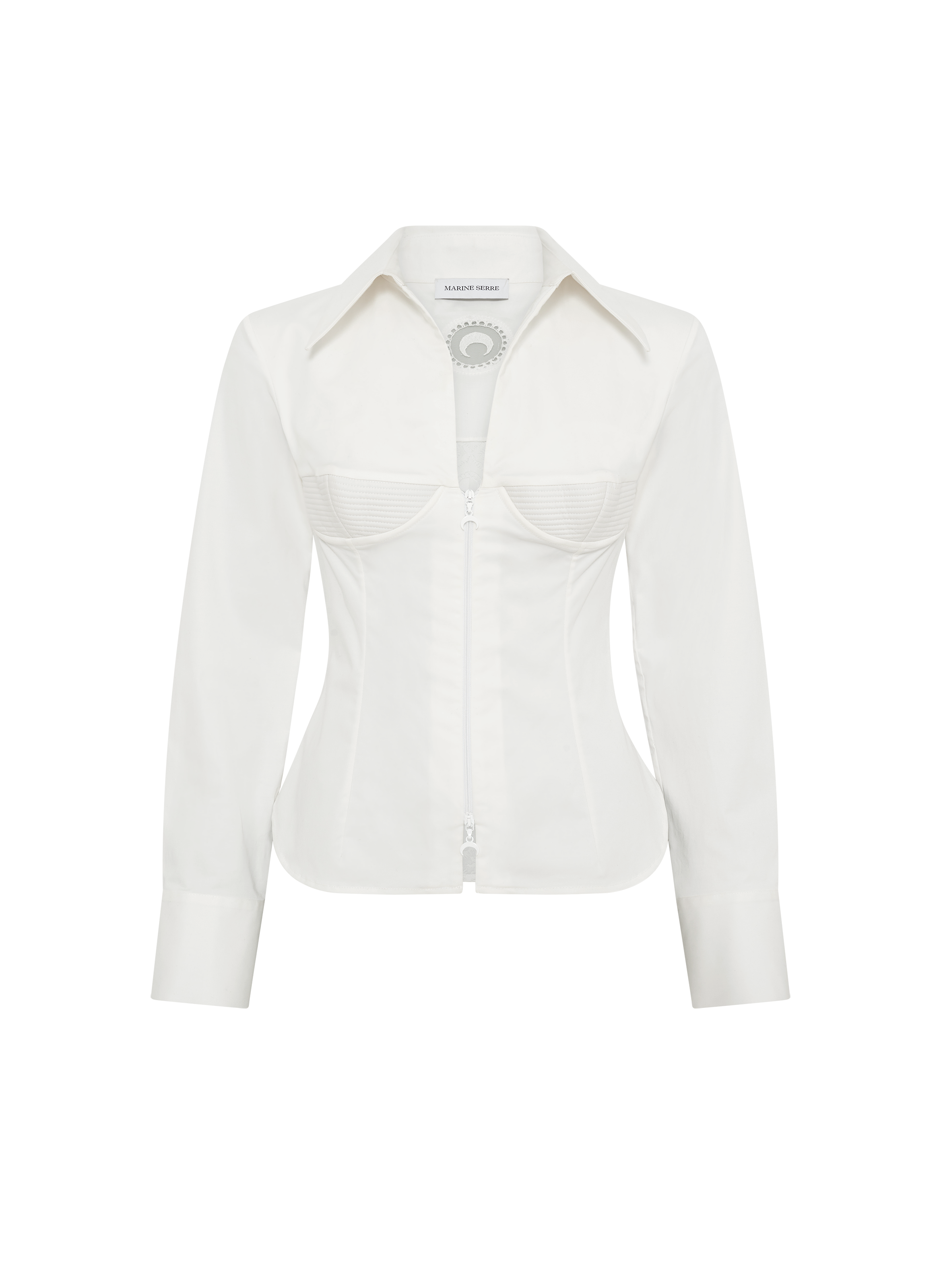 Chemise zippée en percale stretch deadstock MARINE SERRE Blanc