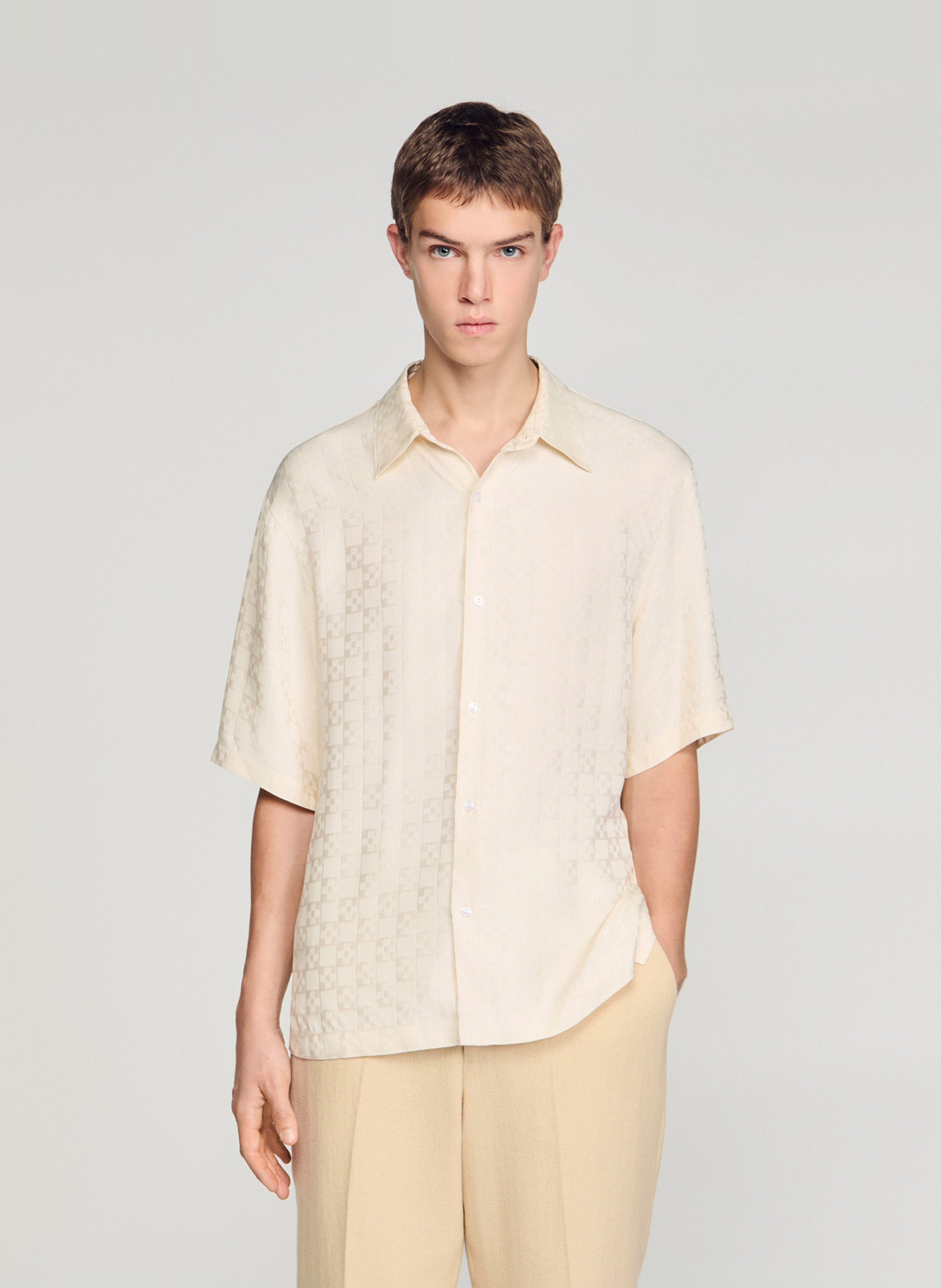 Chemise droite col classique à carreaux SANDRO Blanc