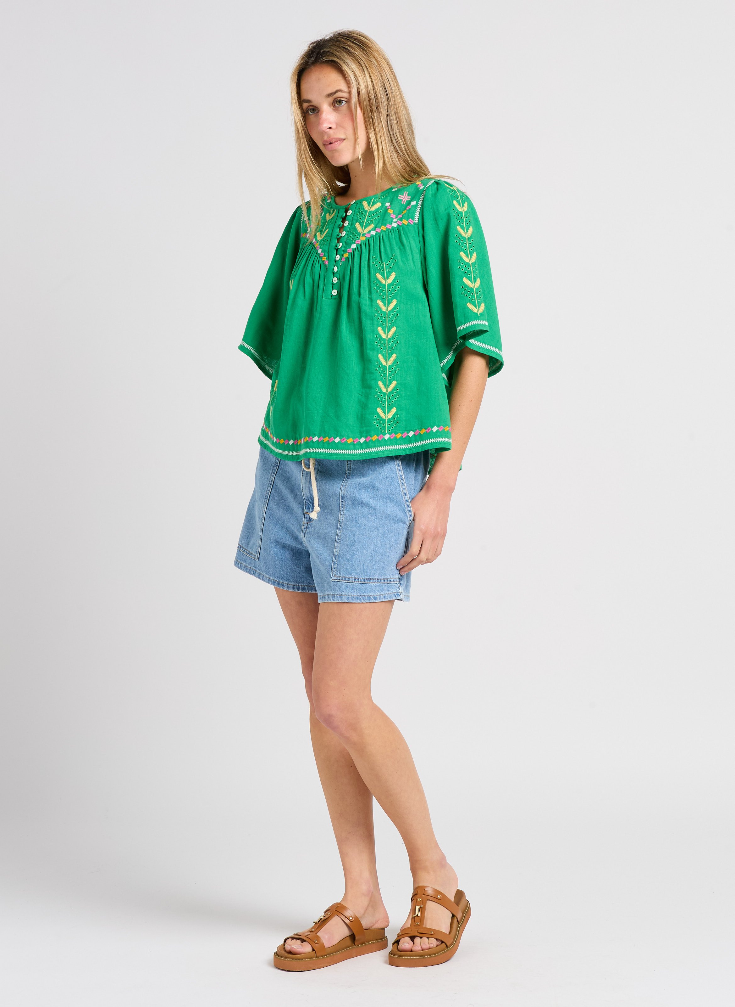 Short large taille haute en coton mabo BA&SH Bleu