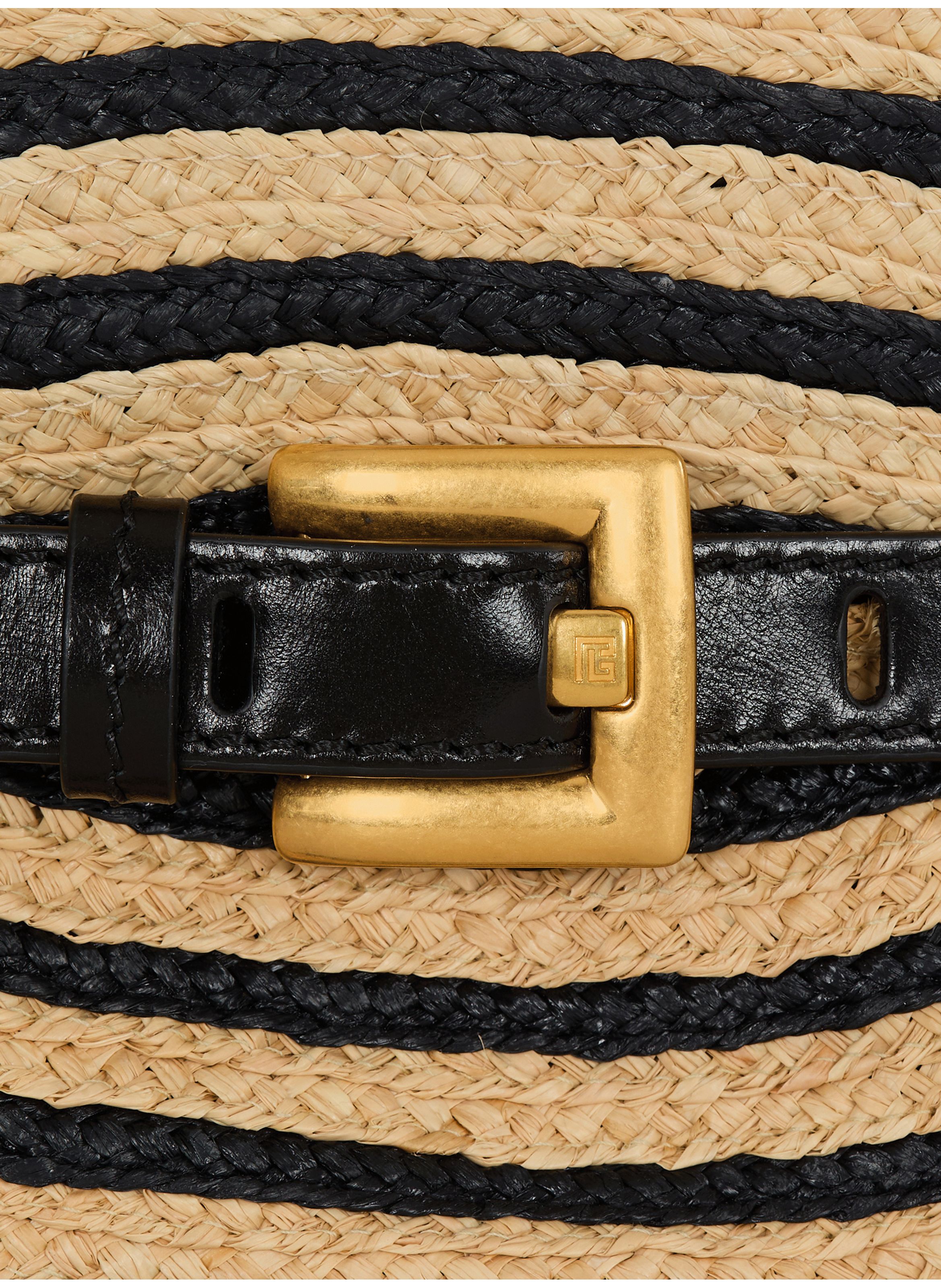 Sac shuffle mini en raphia et cuir lisse BALMAIN Beige