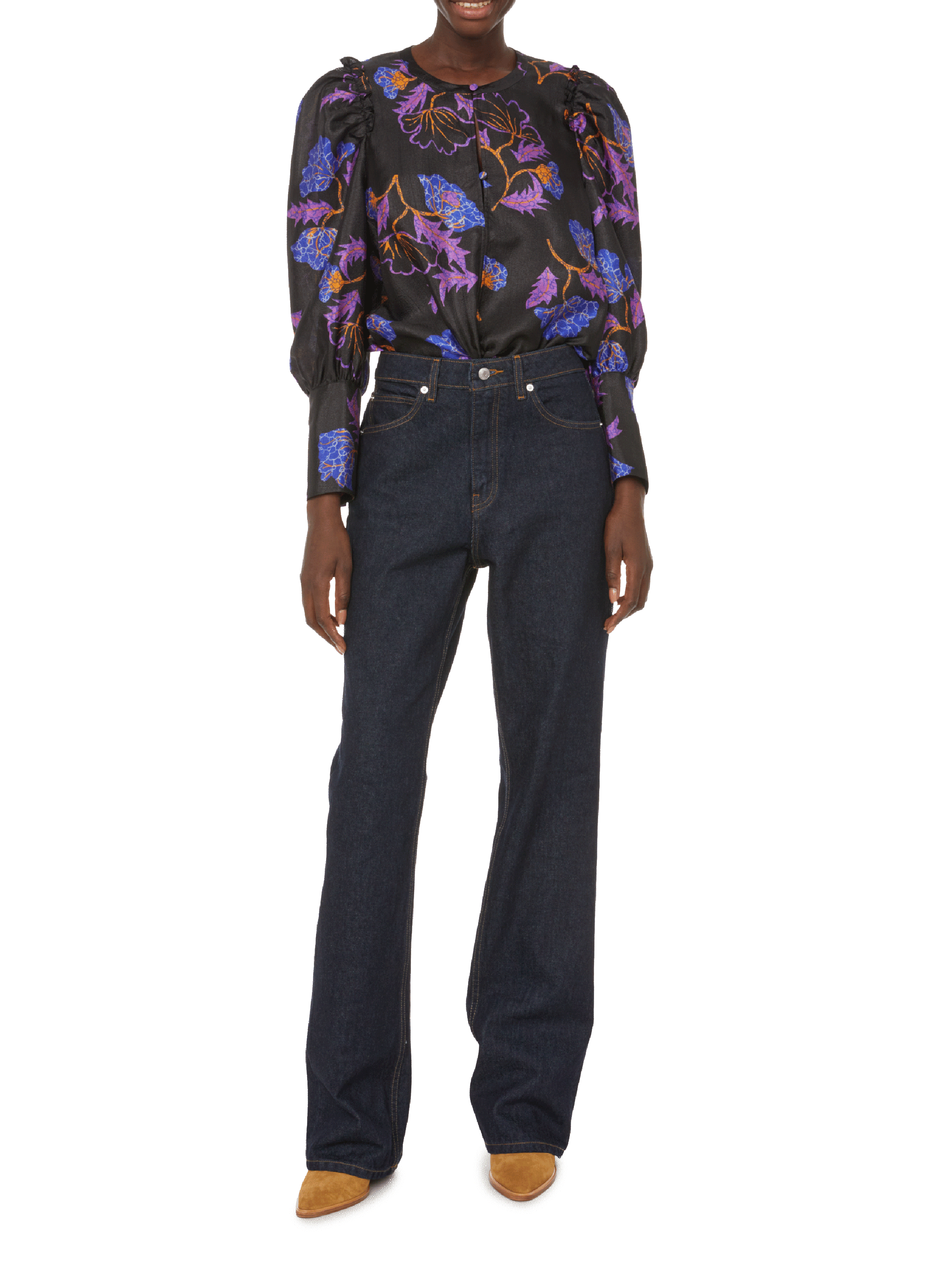 Mitzy recycled polyester-blend gingko print top BAUM UND PFERDGARTEN Black