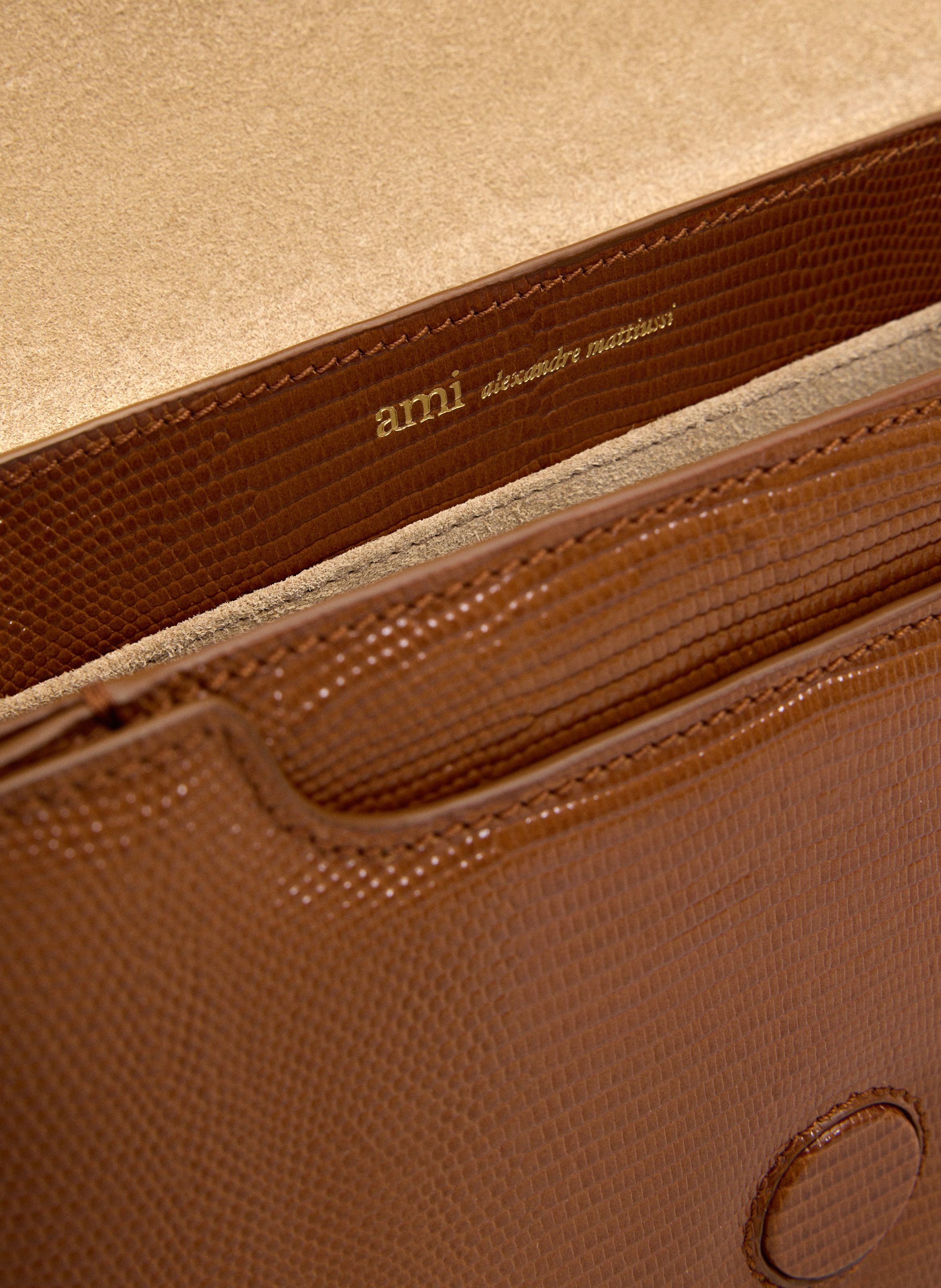 Sac paris paris unisexe en cuir de vachette embossé lézard AMI PARIS Marron