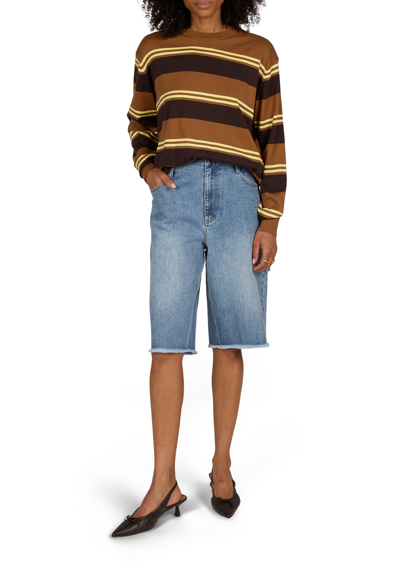 Round neck striped cotton sweater TIBI Multicolour