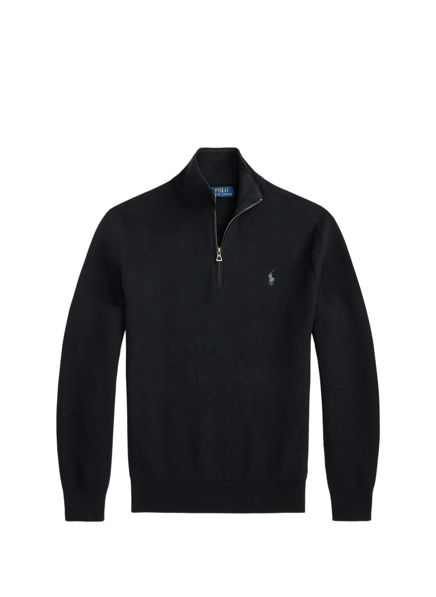 Cotton textured knit zip-up sweater. POLO RALPH LAUREN Black