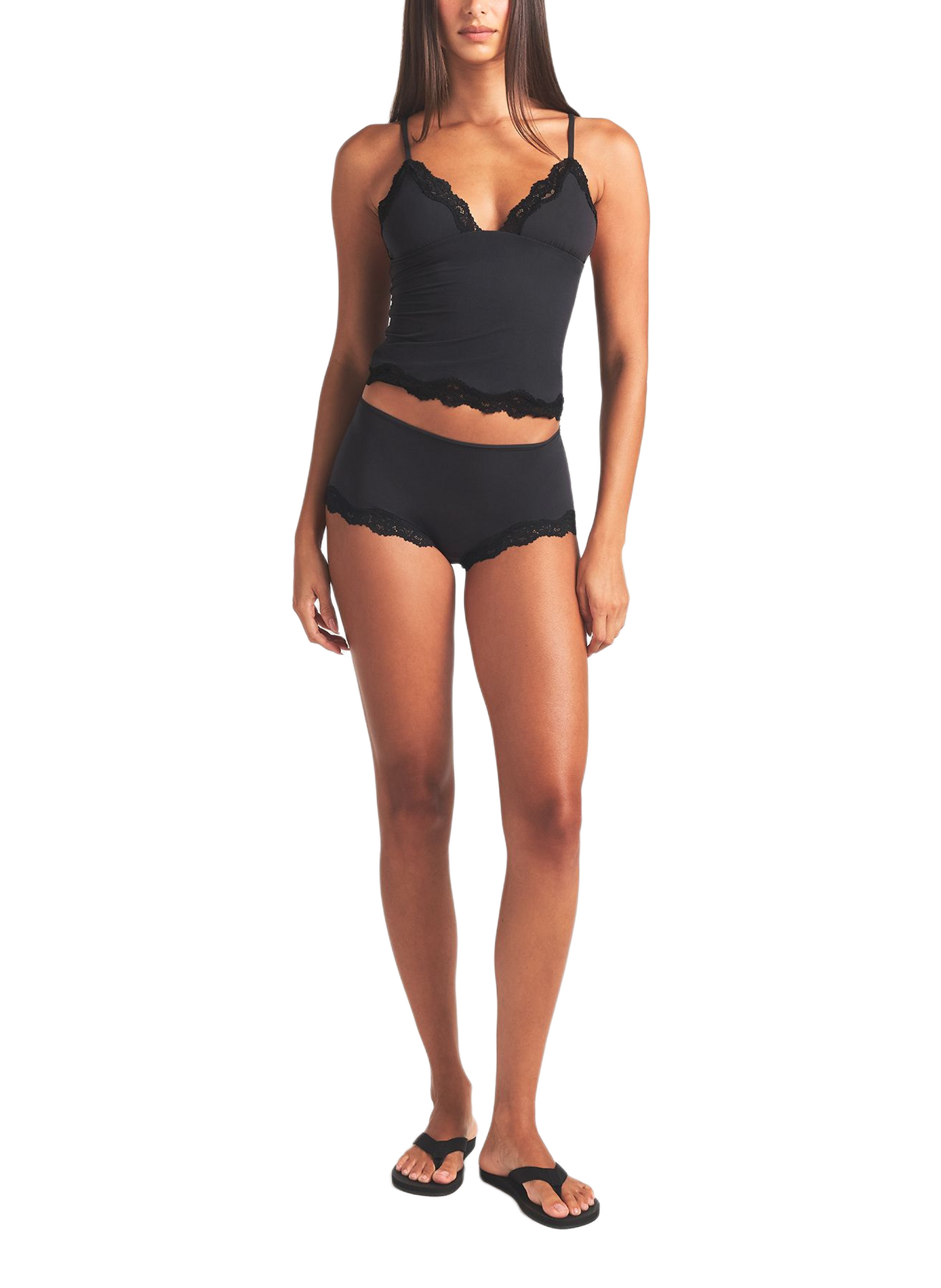 Ensemble pyjama débardeur et shorty en dentelle SKIMS Noir