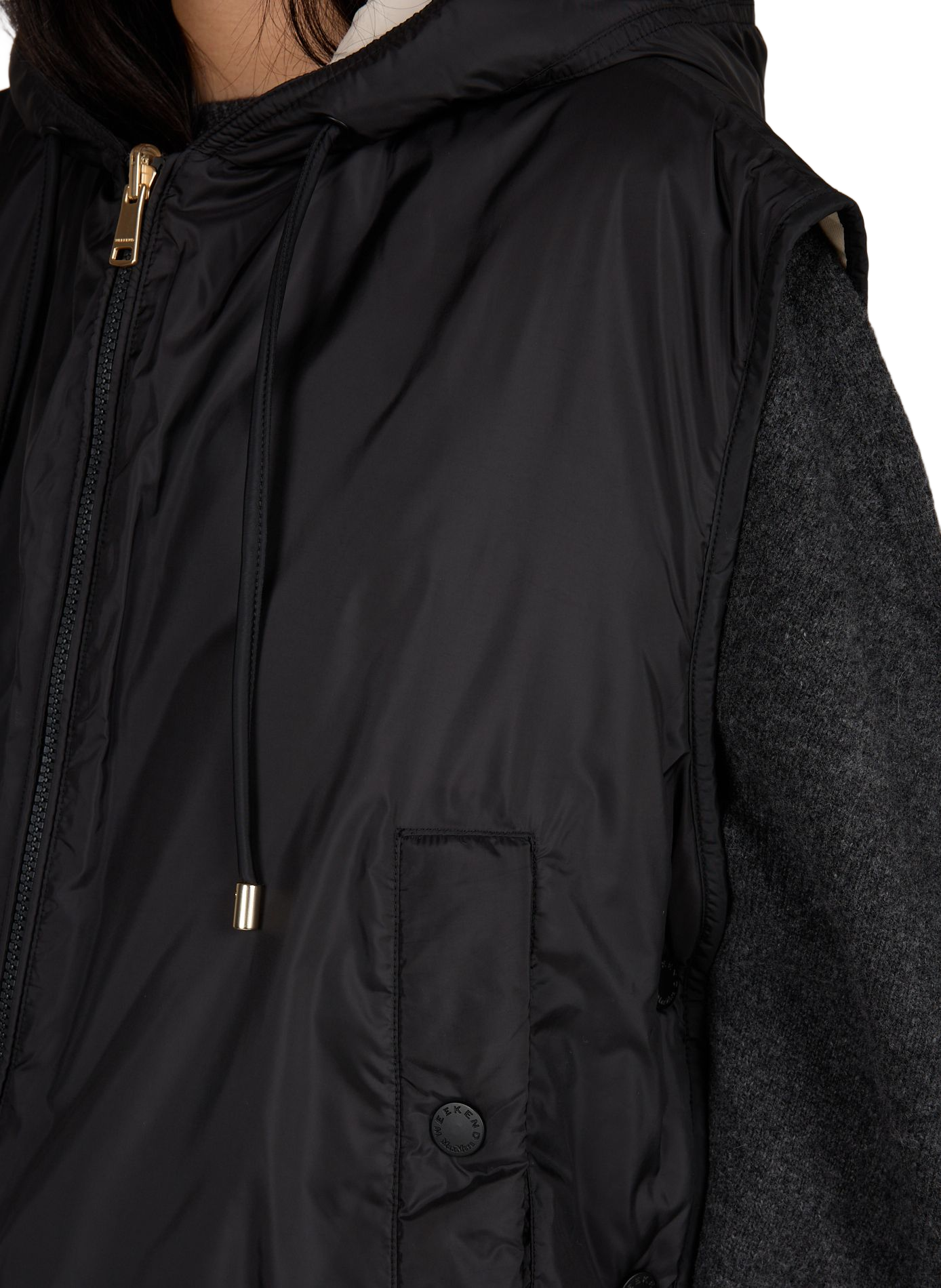 Quilted Sleeveless Hooded Puffer Vest MAX MARA WEEK END Black