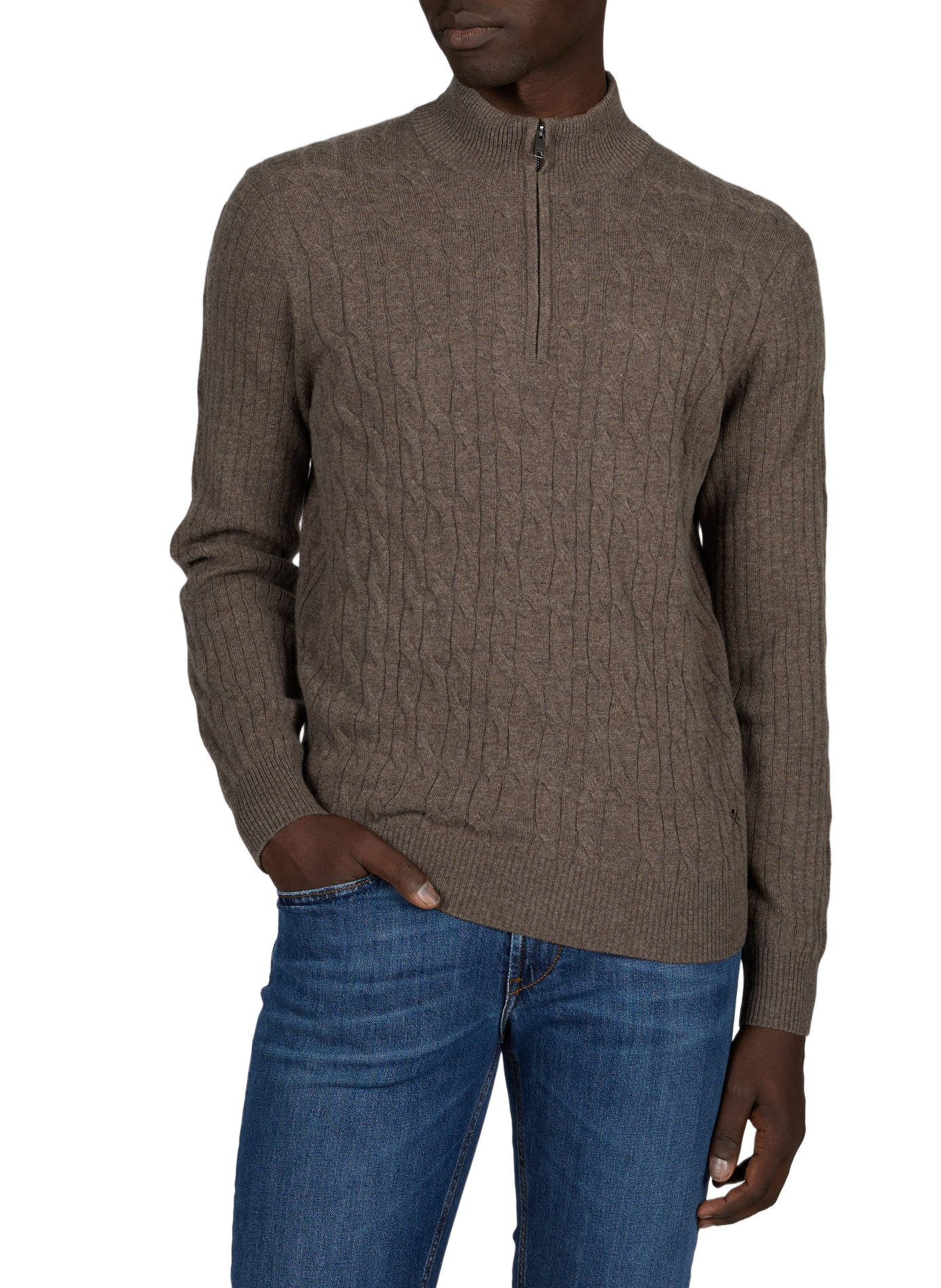 Pull col zippé tressé en laine HACKETT Beige