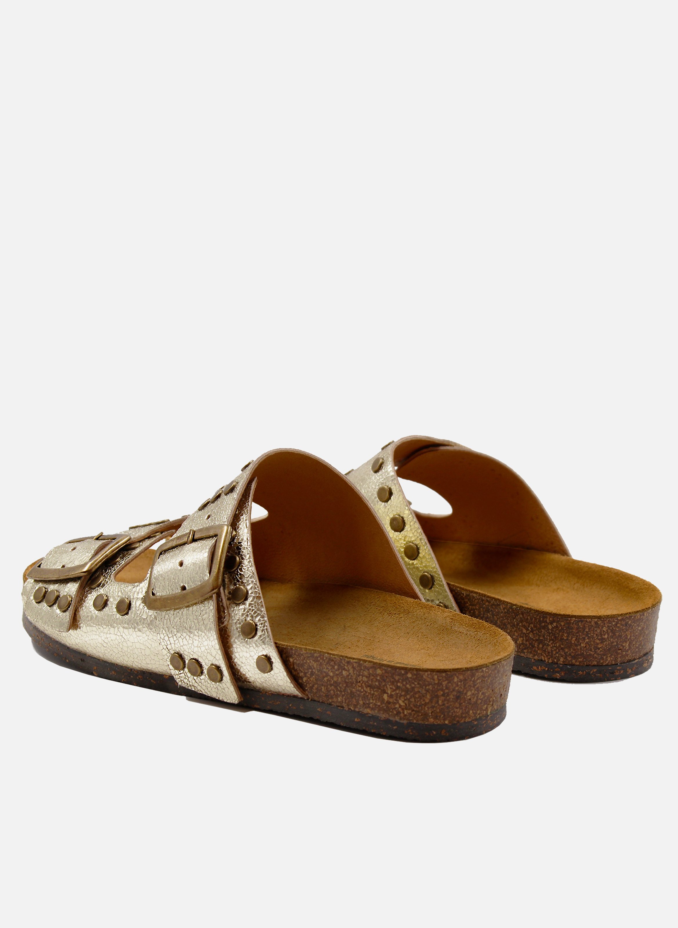 Mules liège clous cuir métallisé JULES & JENN Doré