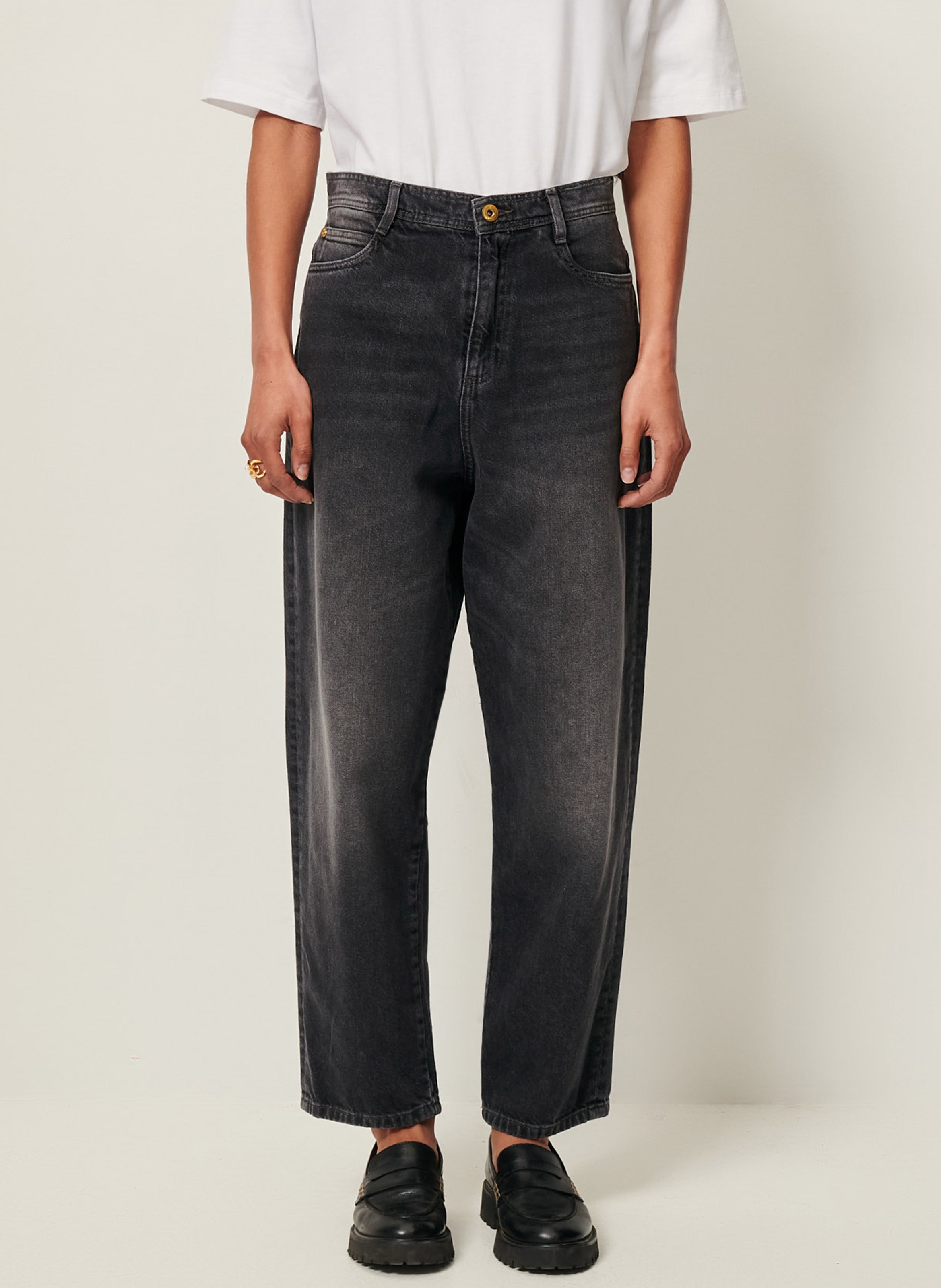 Jean rond taille haute délavé peter SESSUN Gris