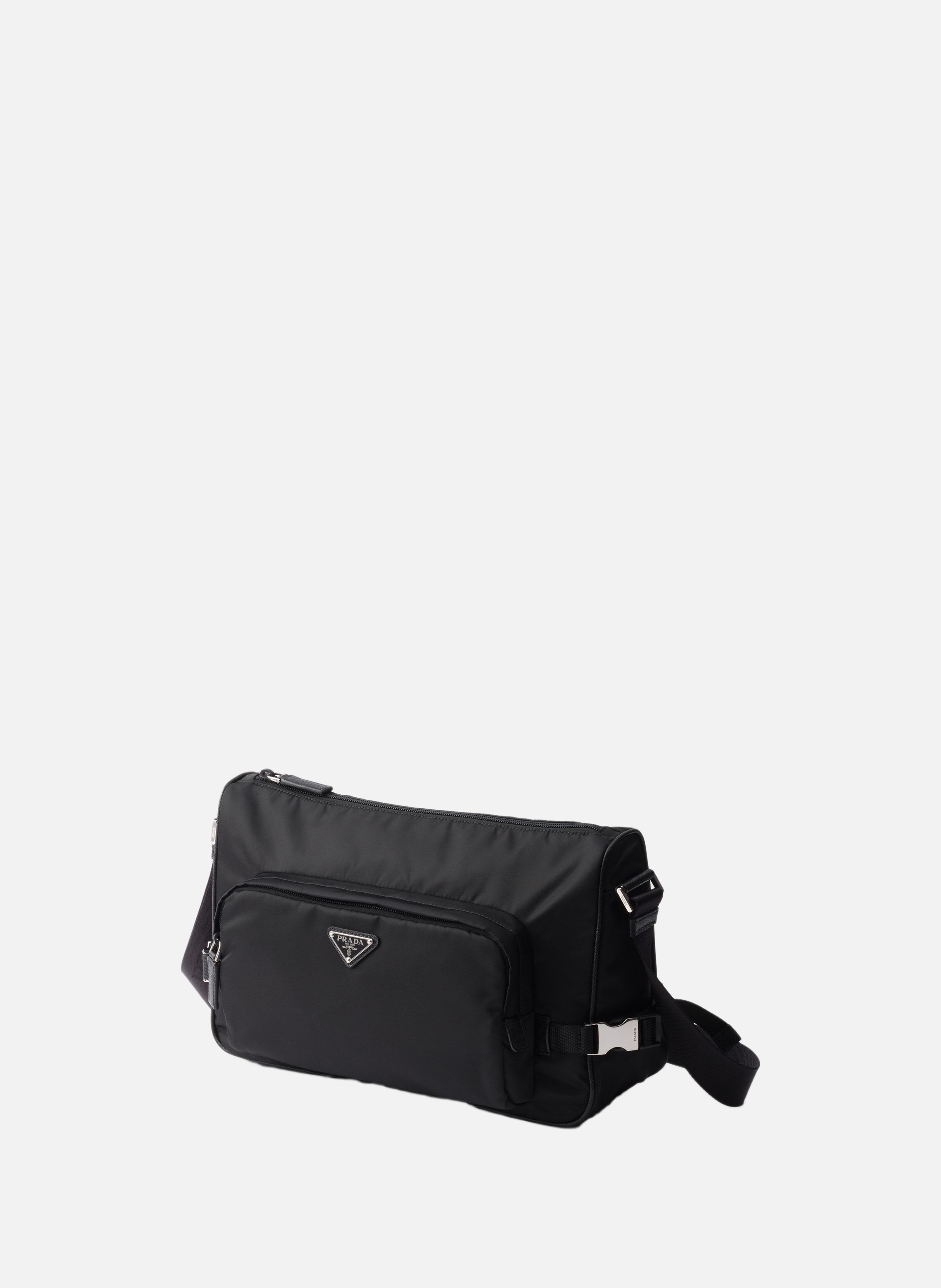 Grand sac porté épaule en re-nylon et cuir saffian PRADA Noir