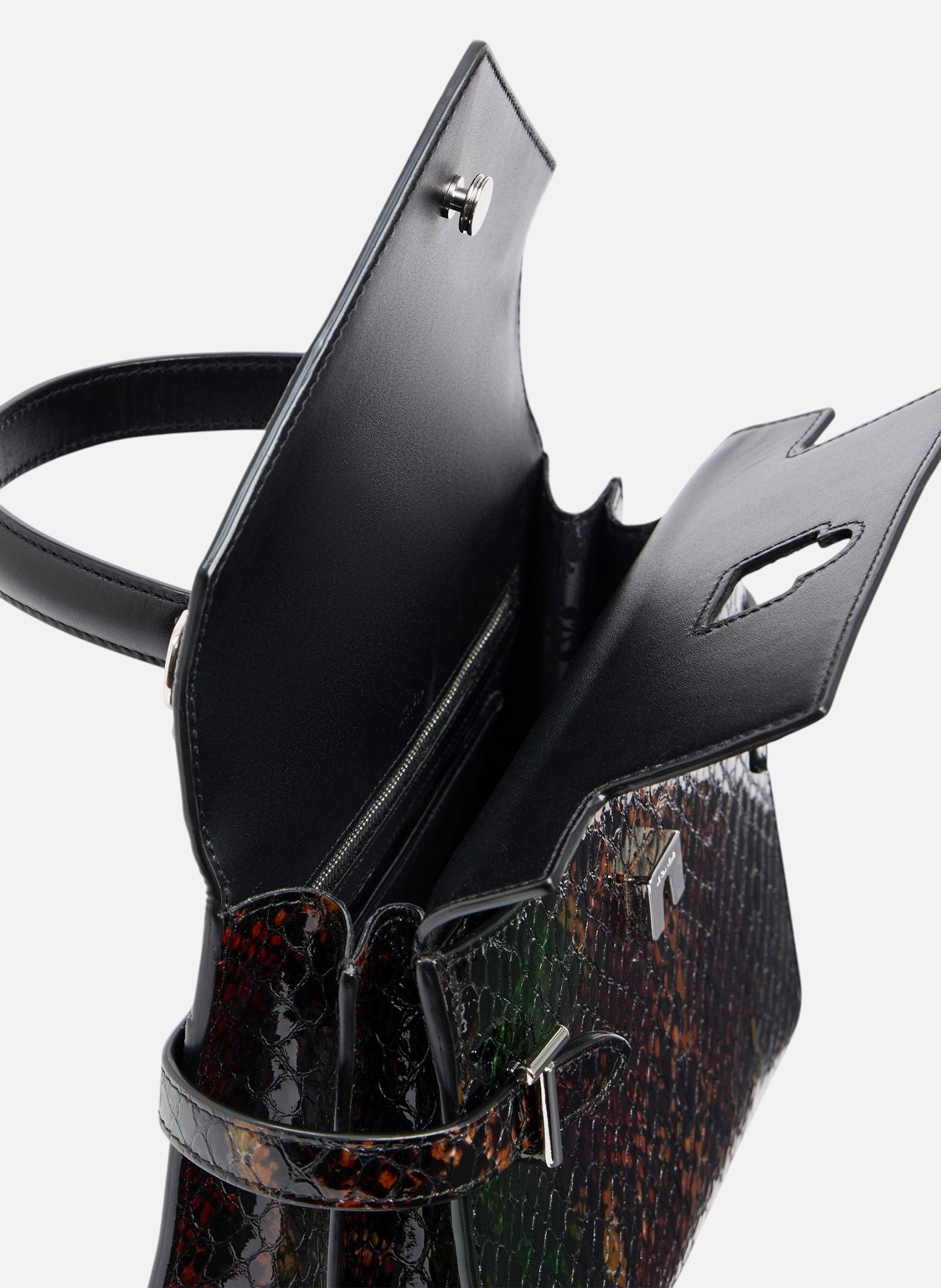 Sac à main double rabat moyen modèle emilie en cuir effet python LE TANNEUR Noir