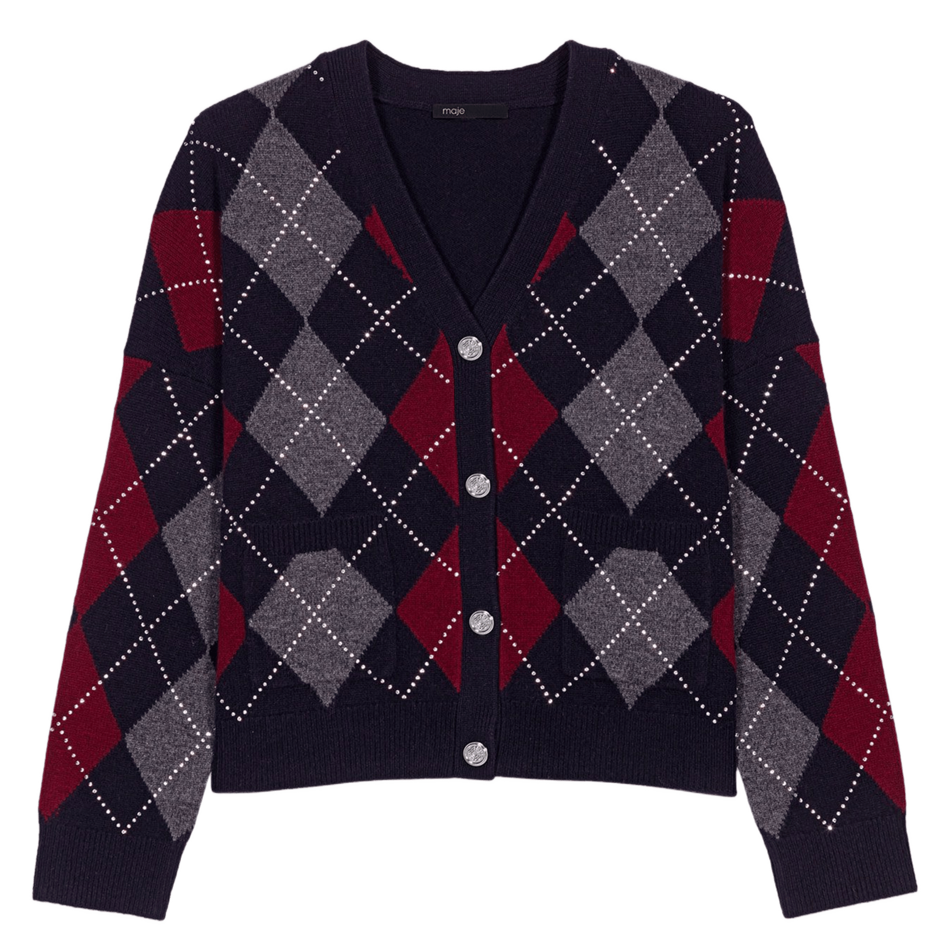 Gilet col v jacquard en laine Bleu