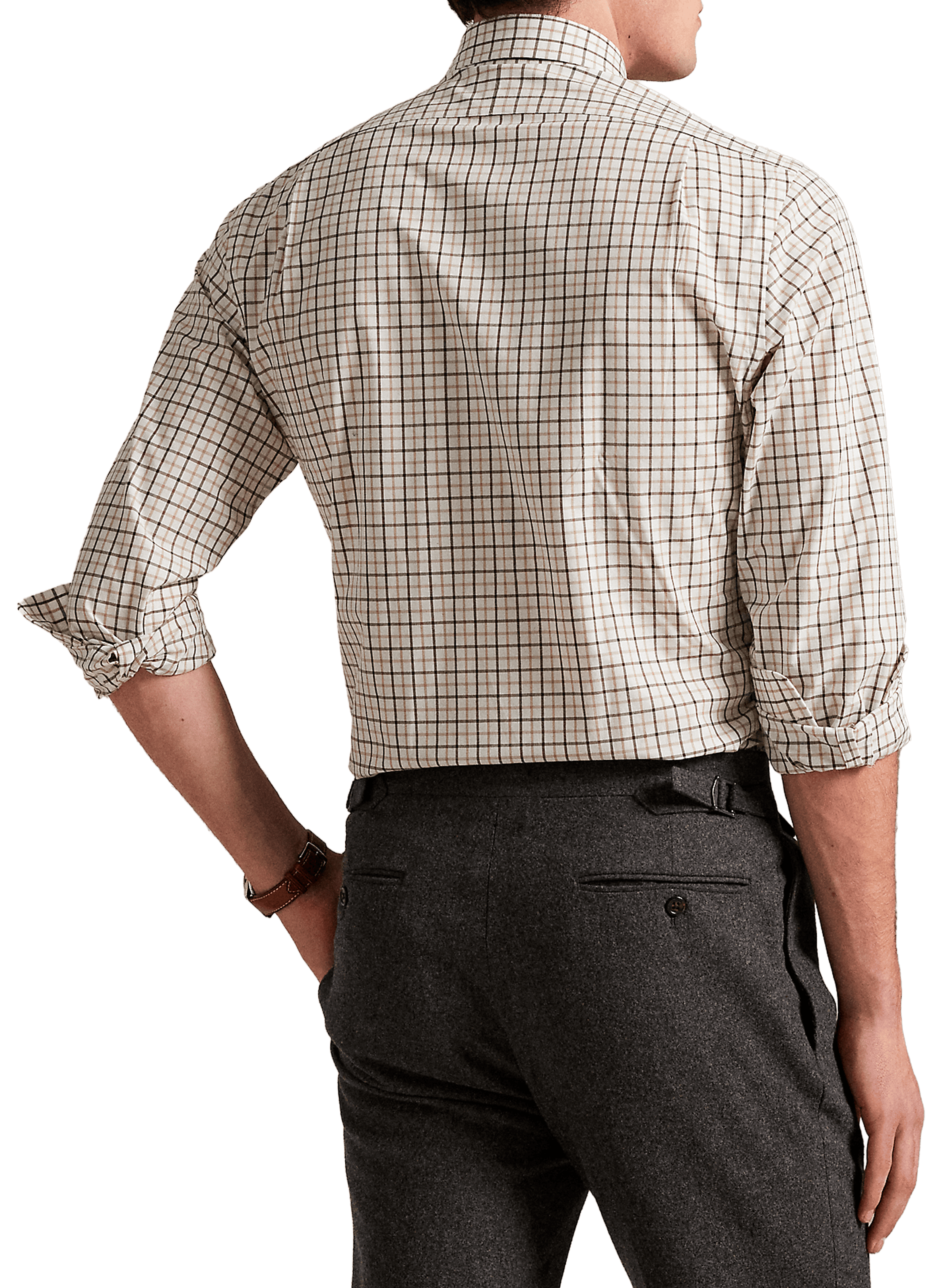 Chemise col classique manches contrastantes en coton POLO RALPH LAUREN Beige