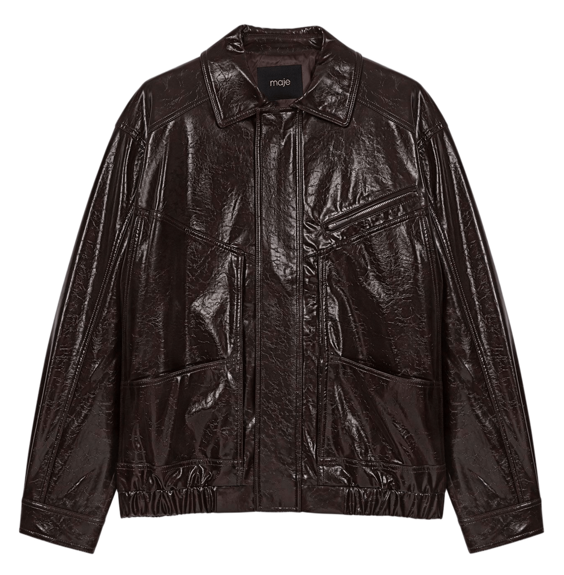 Blouson droit vernis à découpes MAJE Marron