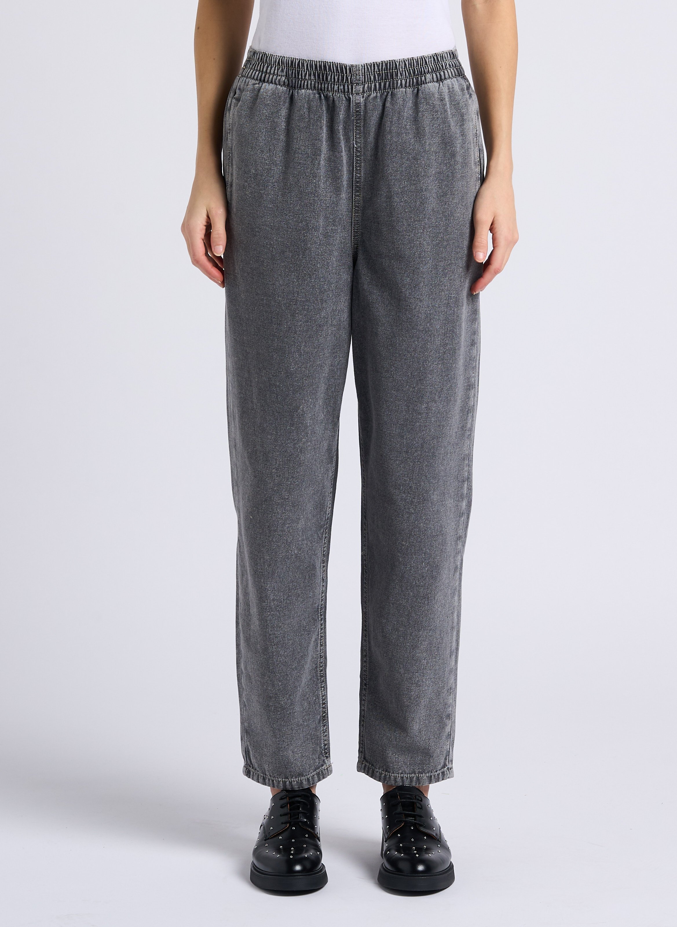 Jean droit taille haute en coton jazy AMERICAN VINTAGE Gris