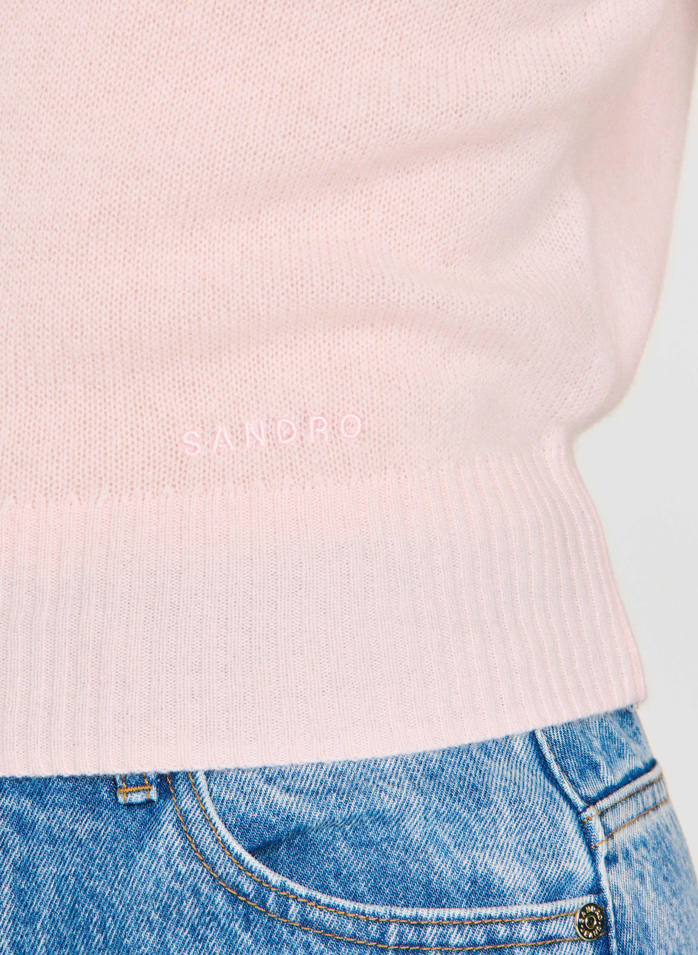 Top col v en laine mélangée Rose