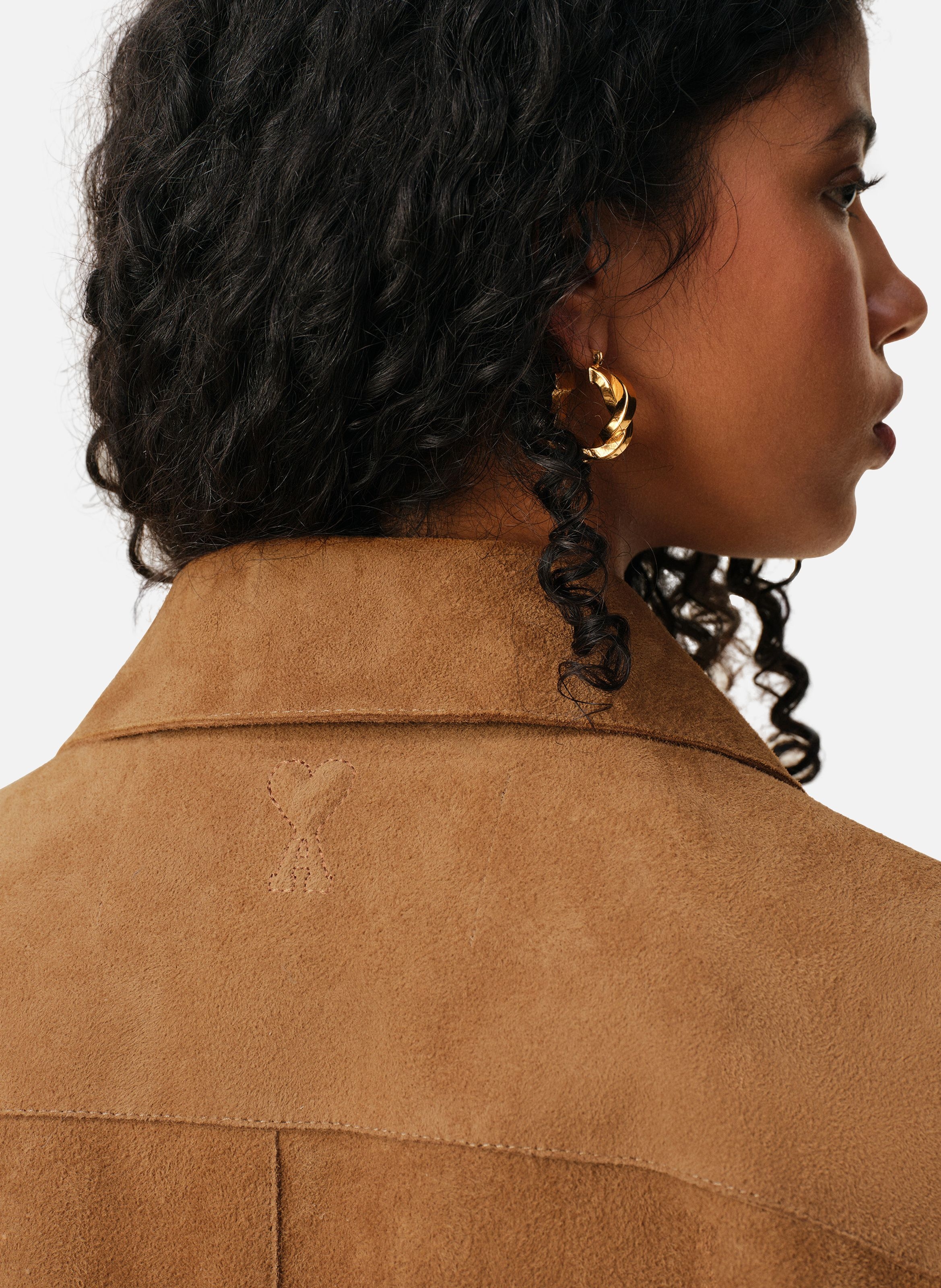 Surchemise boutonnée unisexe en cuir de chèvre AMI PARIS Marron