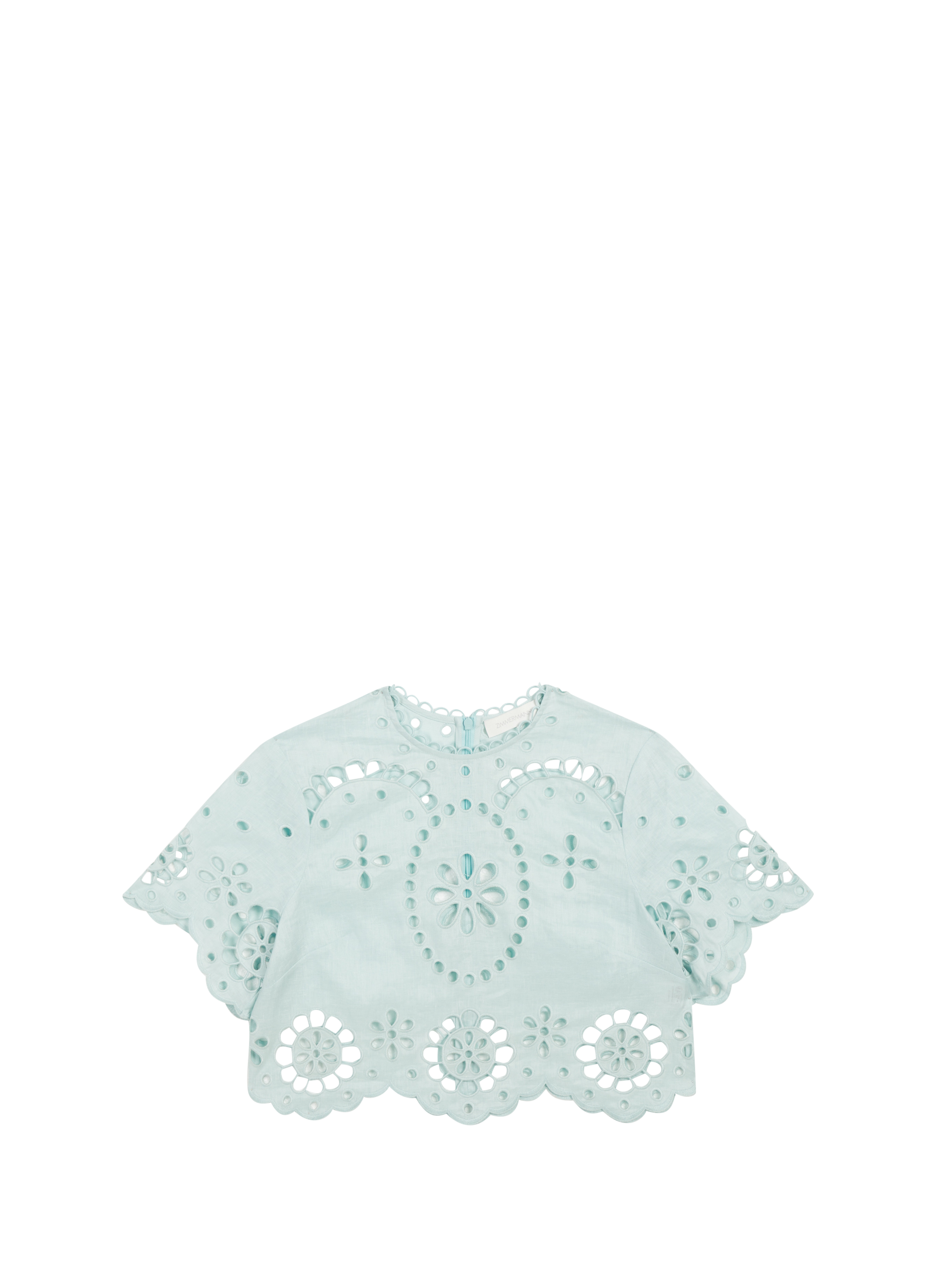 Short linen round neck top ZIMMERMANN Blue