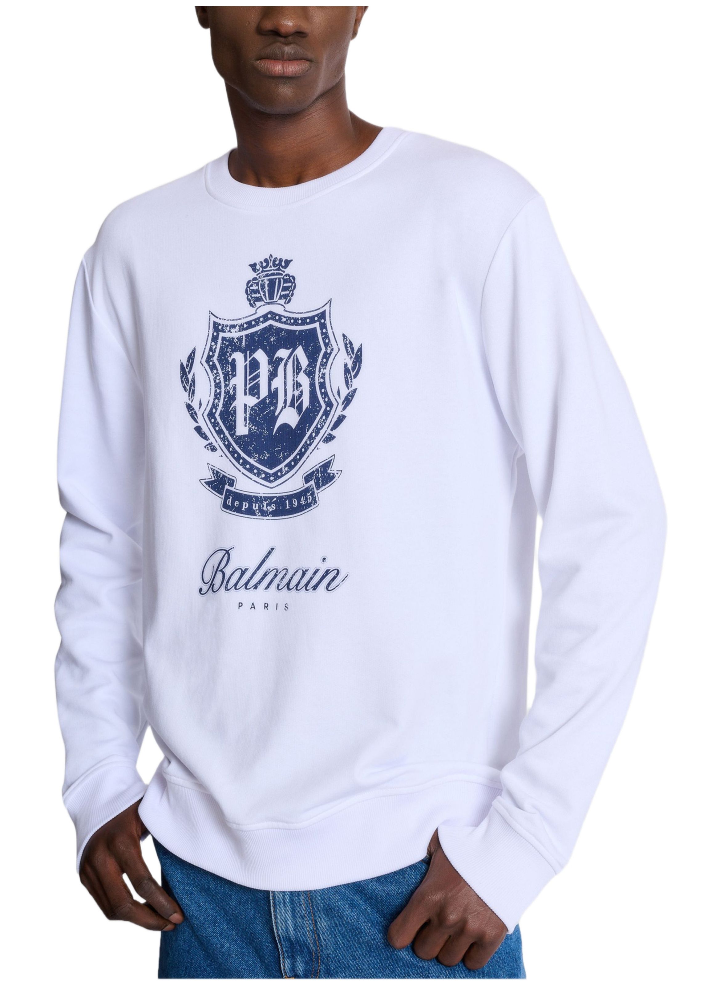 Sweat-shirt college emblem imprimé BALMAIN Bleu