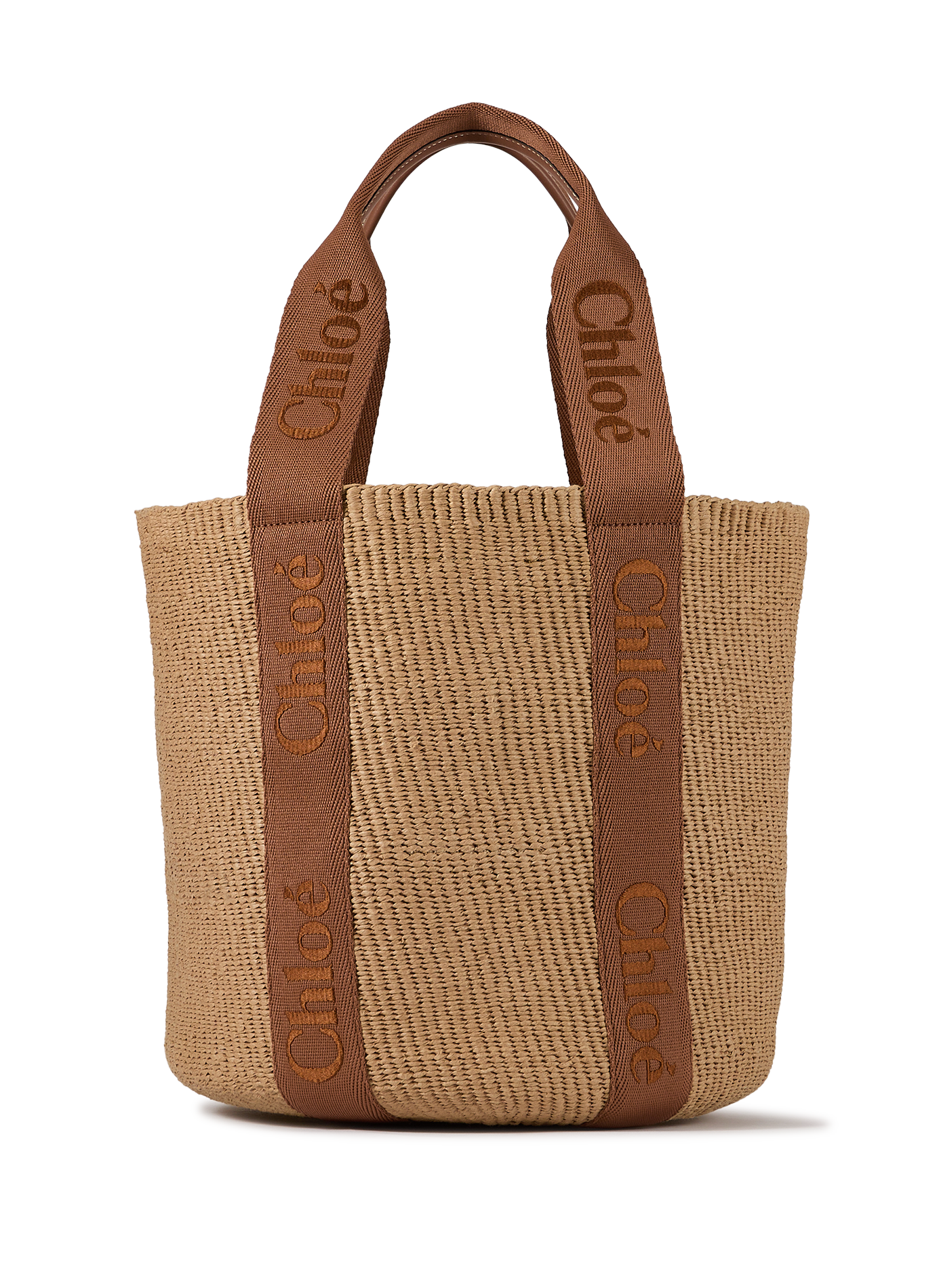 Grand panier Woody en papier et cuir CHLOÉ Marron