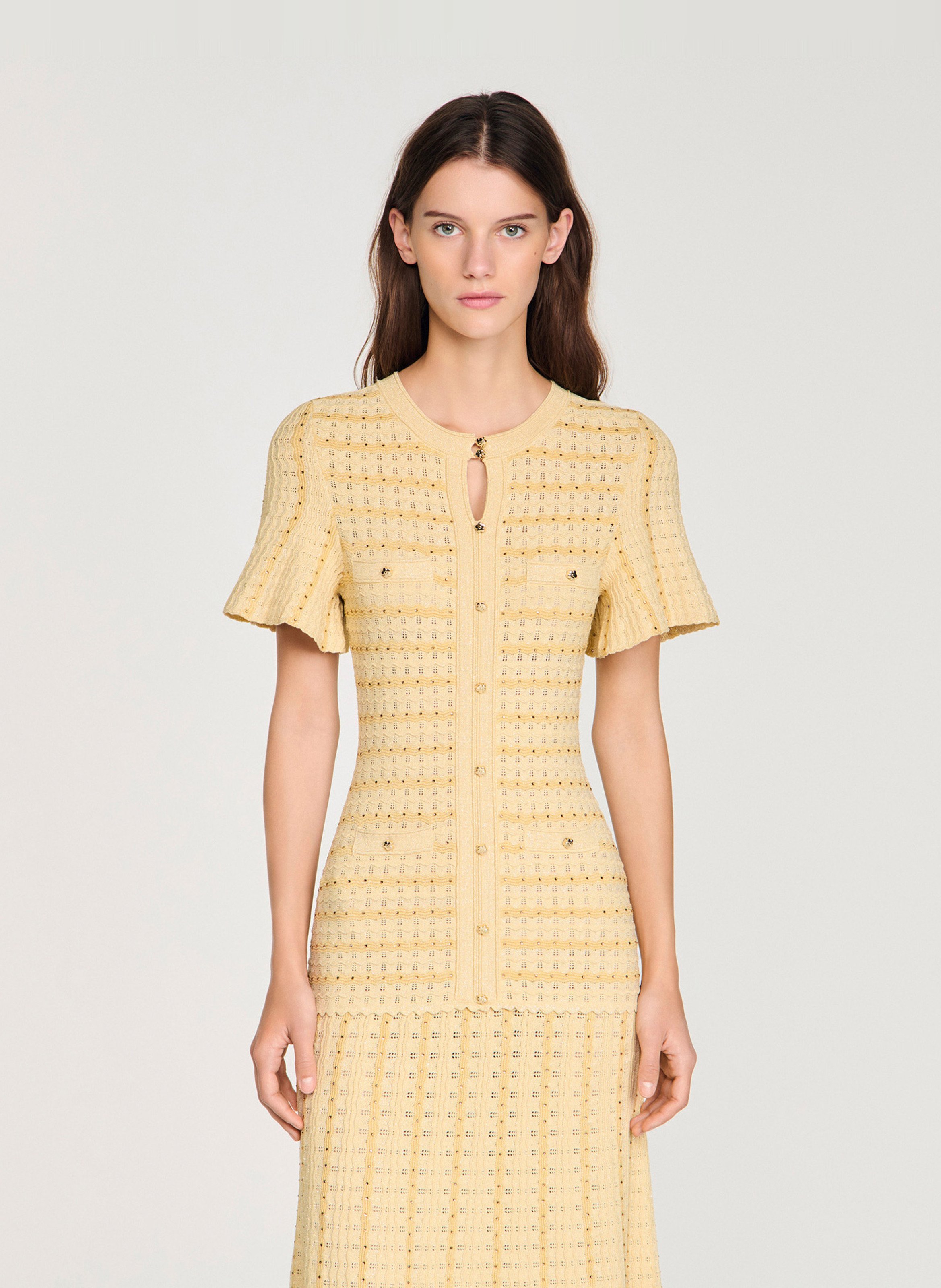 Robe longue col rond évasée SANDRO Doré