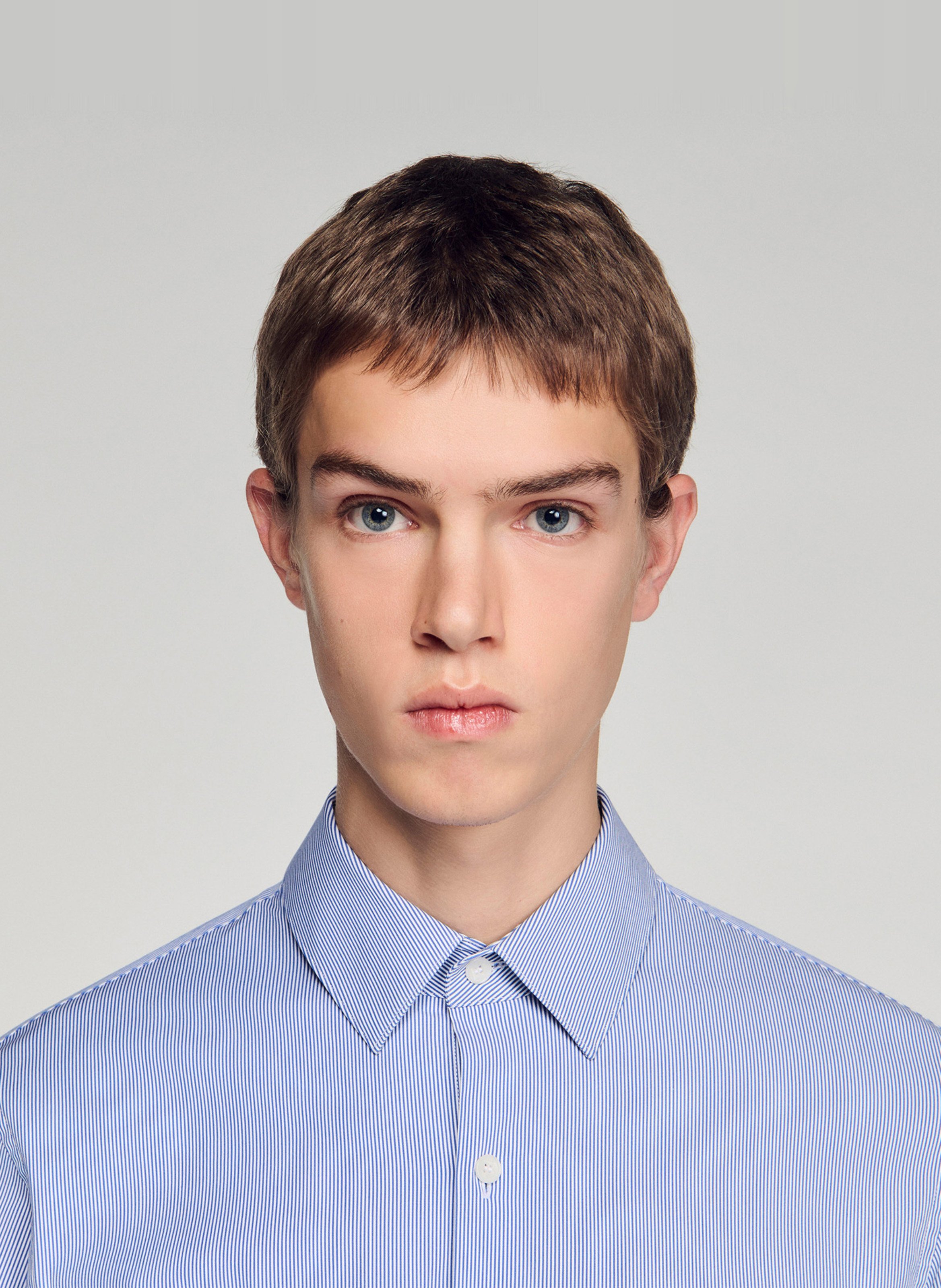 Chemise classic-fit col classique rayée en coton mélangé SANDRO Blanc