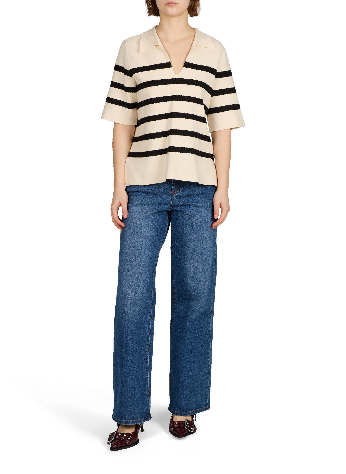 Top en maille rayé OBJECT Beige