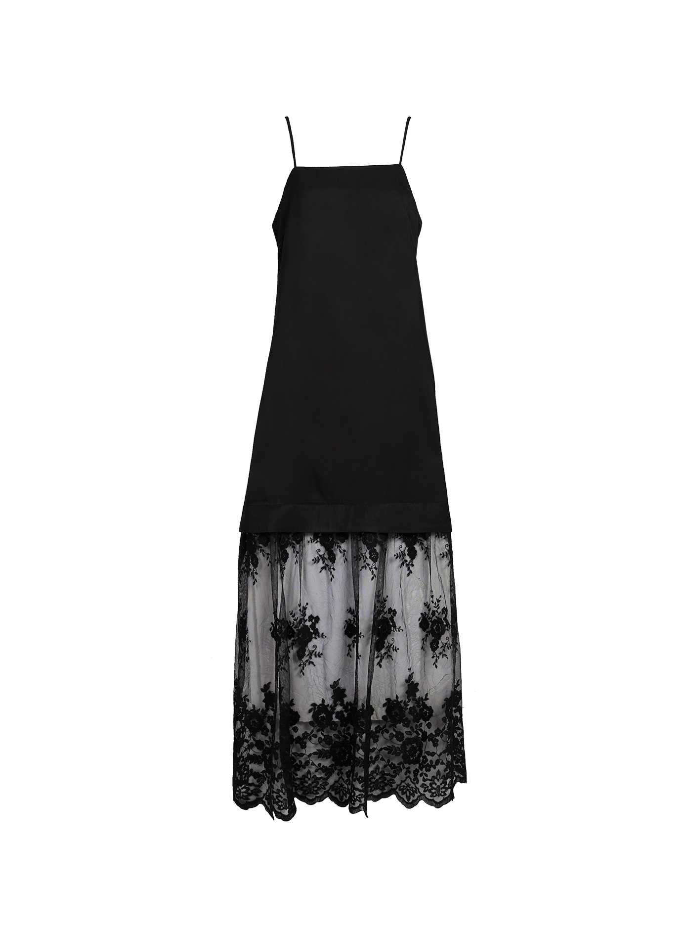 Long dress with two materials and lace ROUGE EDIT Black