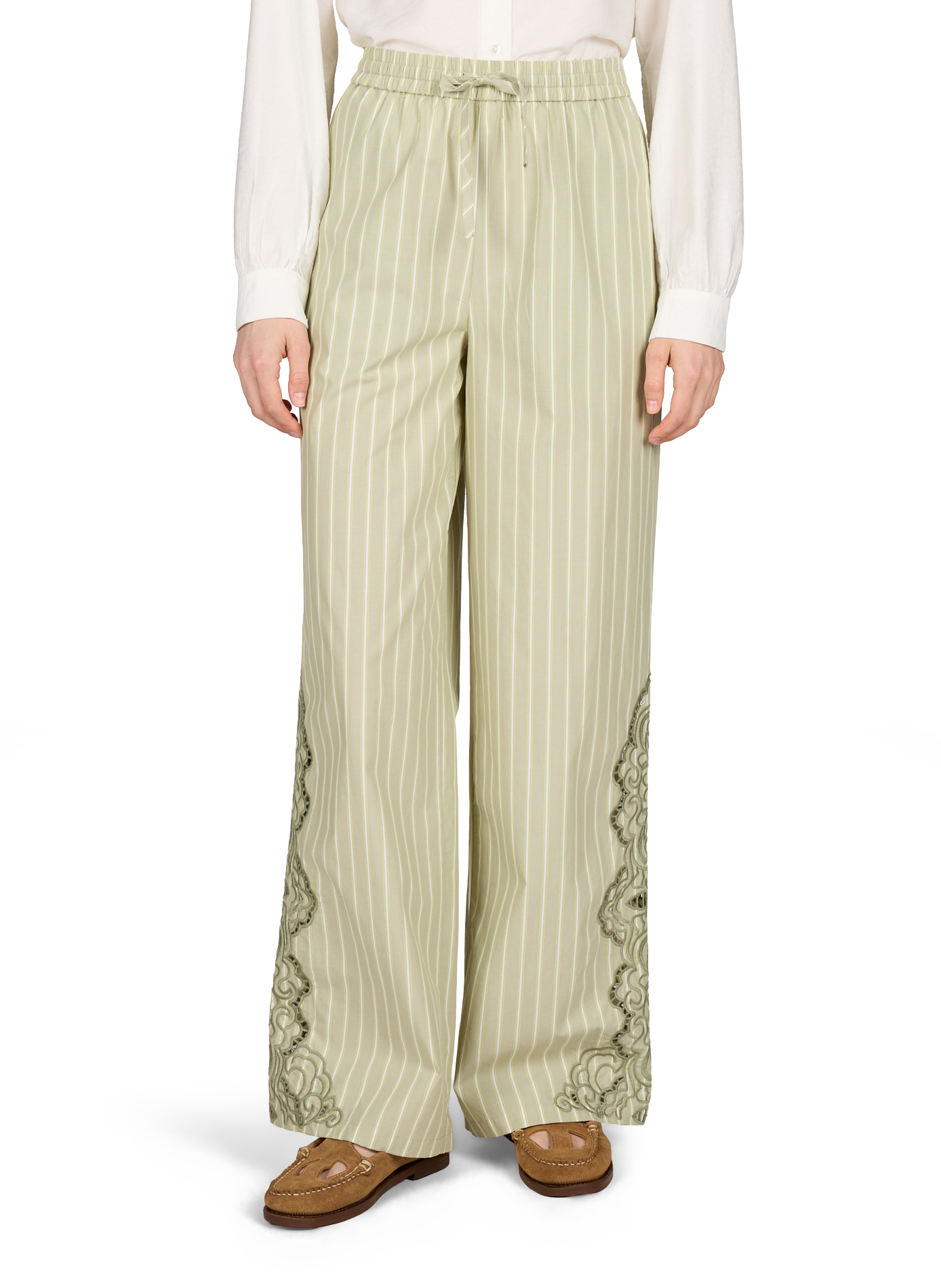 Collectors Item striped and embroidered cotton pants OBJECT Green