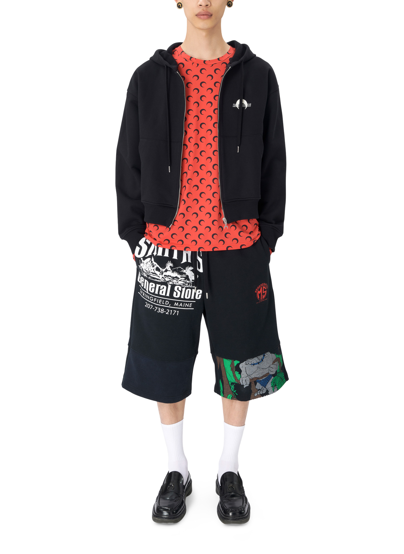 Sweat à capuche zippé en polaire ms sport unisexe MARINE SERRE Noir