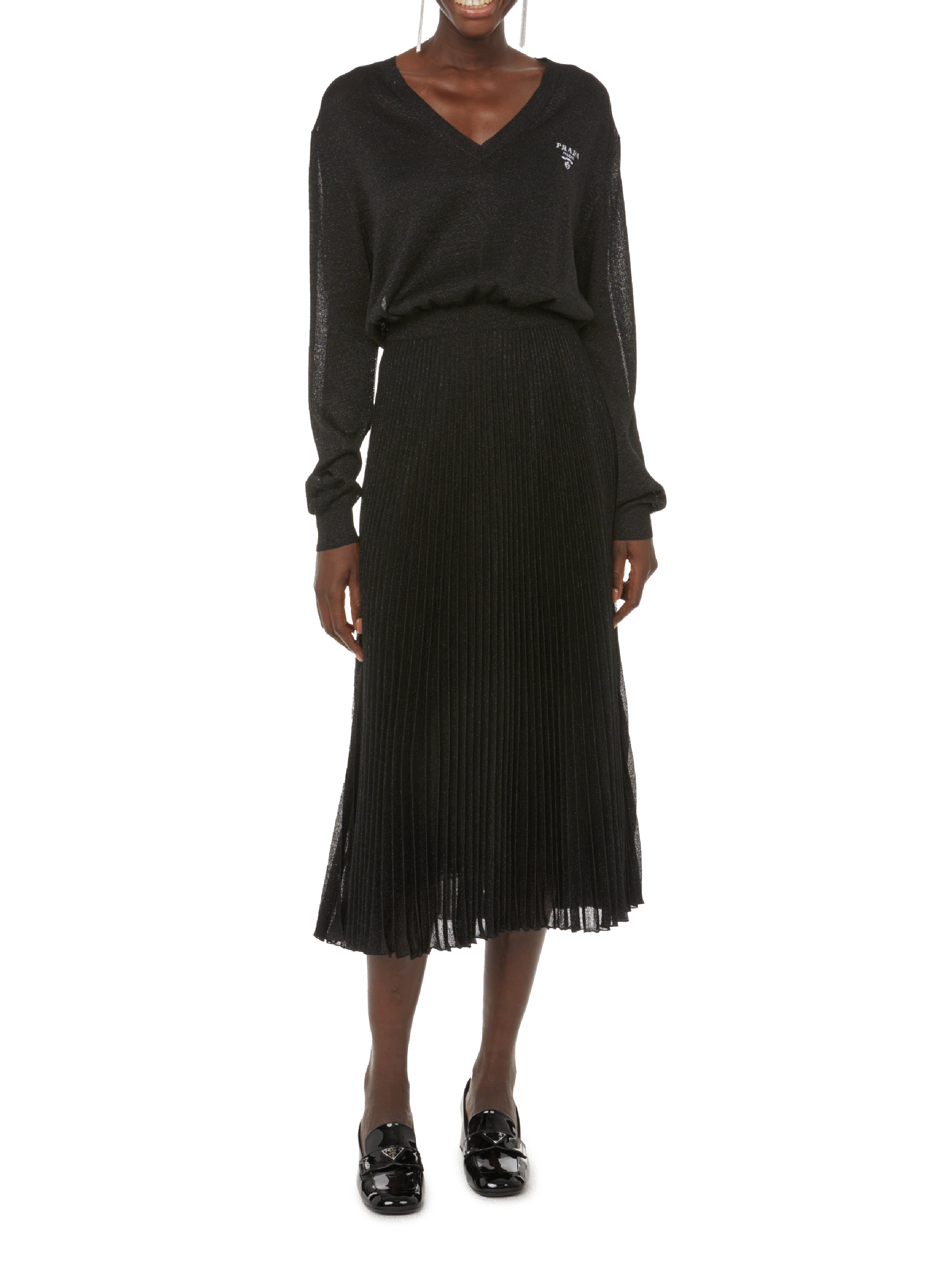 Maxi jurk met metallic garen PRADA Zwart
