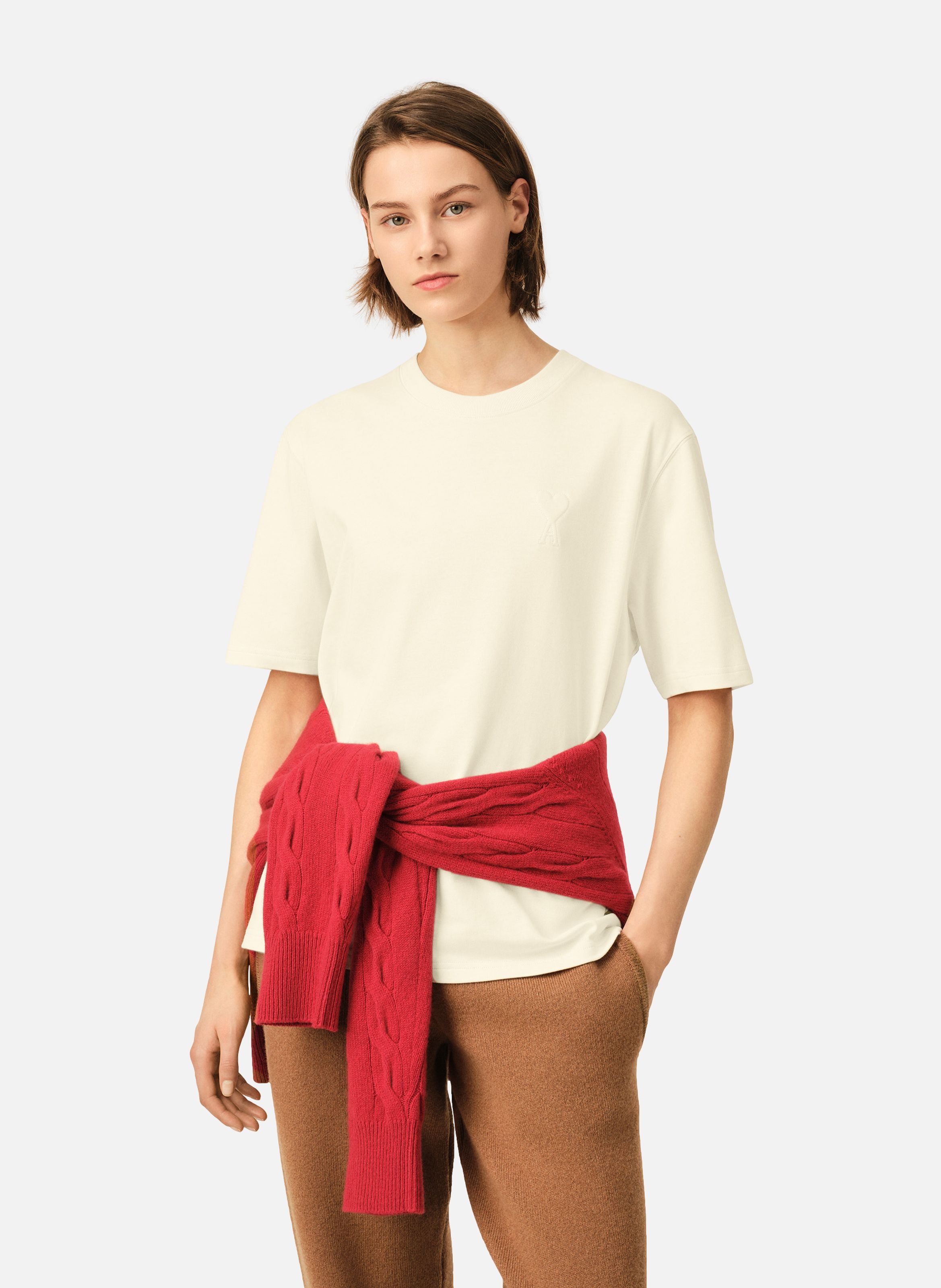 T-shirt unisexe en coton ami de coeur embossé AMI PARIS Blanc