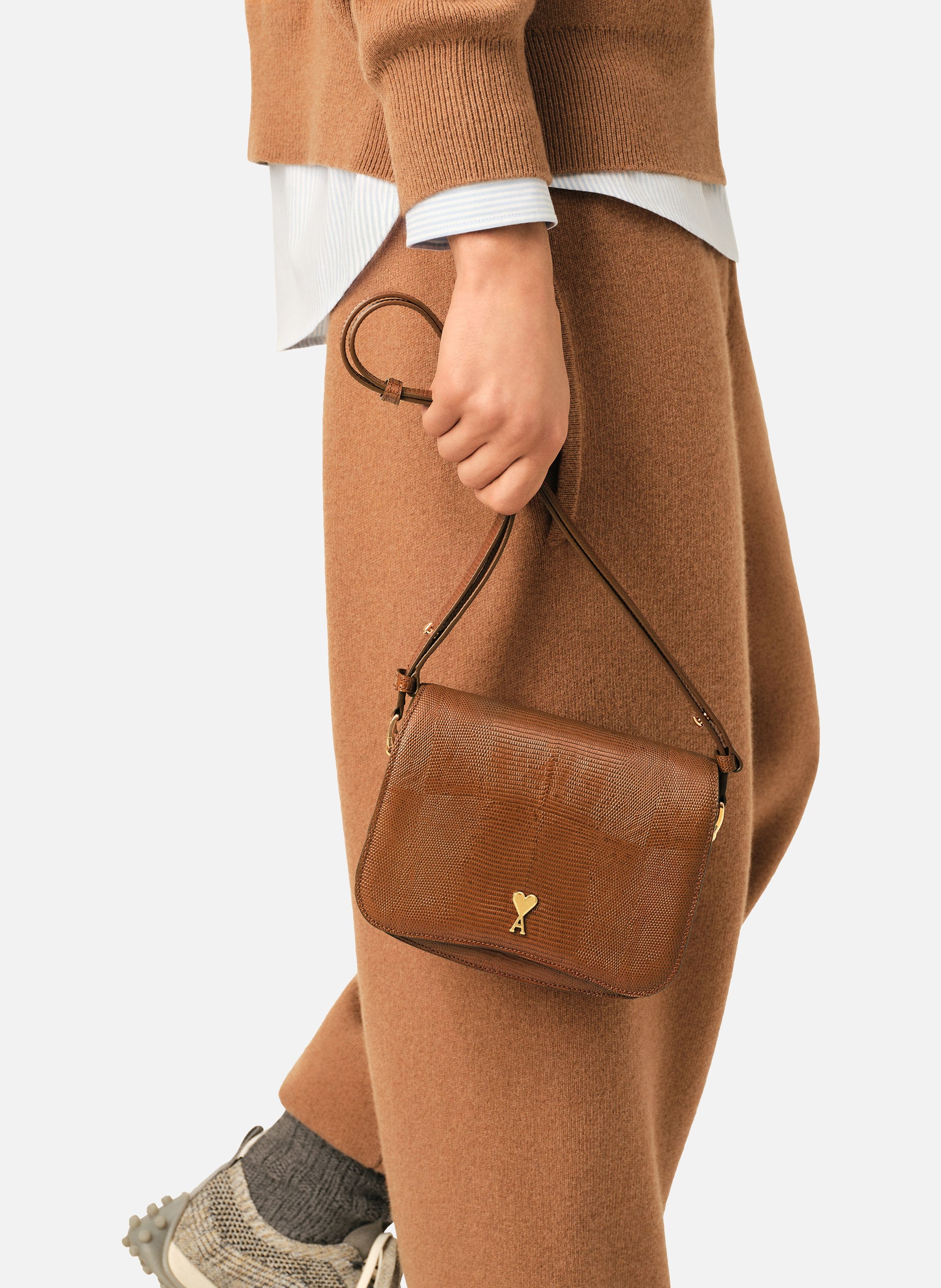 Sac paris paris unisexe en cuir de vachette embossé lézard AMI PARIS Marron