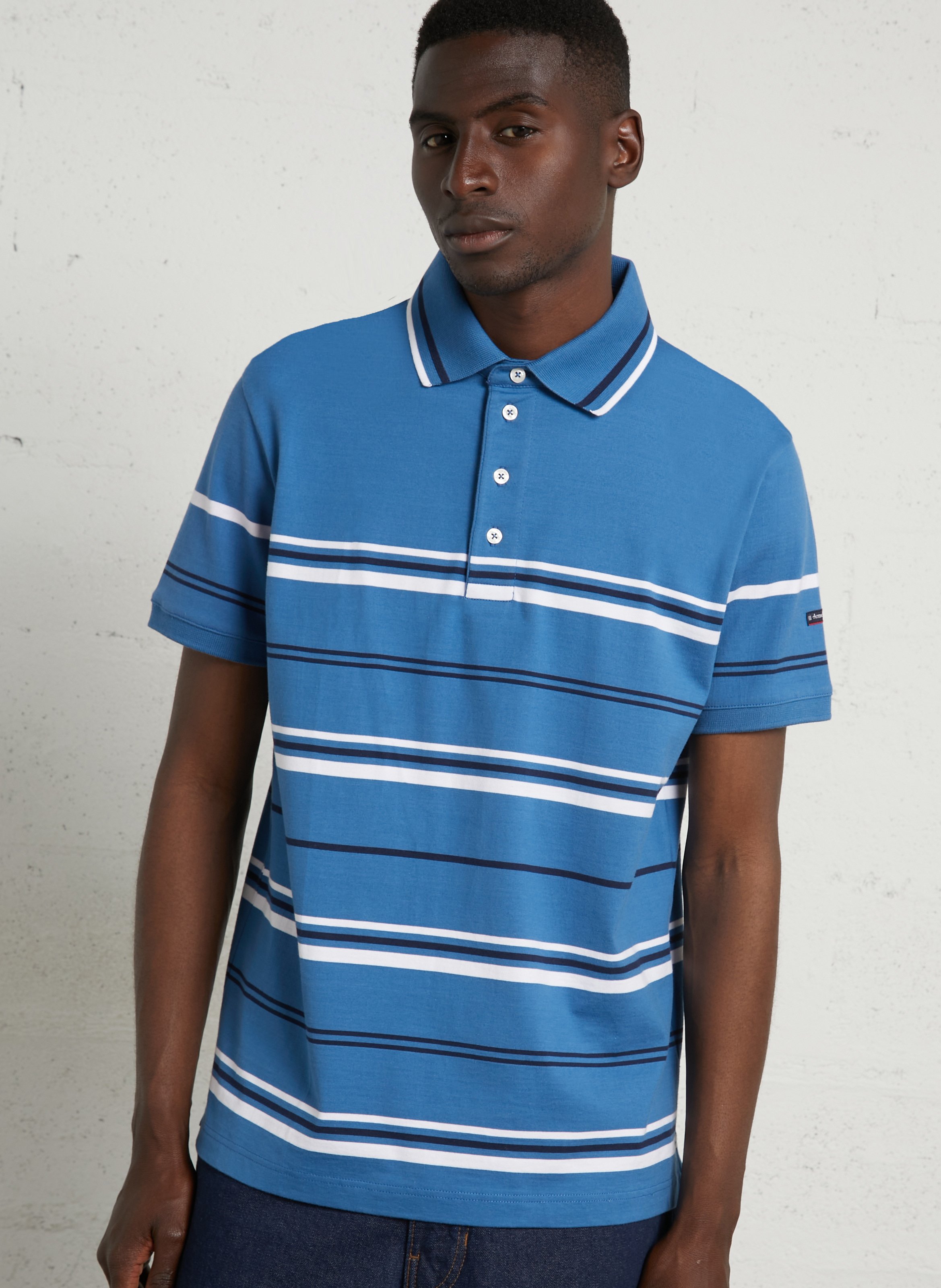 Polo met korte mouwen en rechte snit met strepen. ARMOR-LUX Blauw