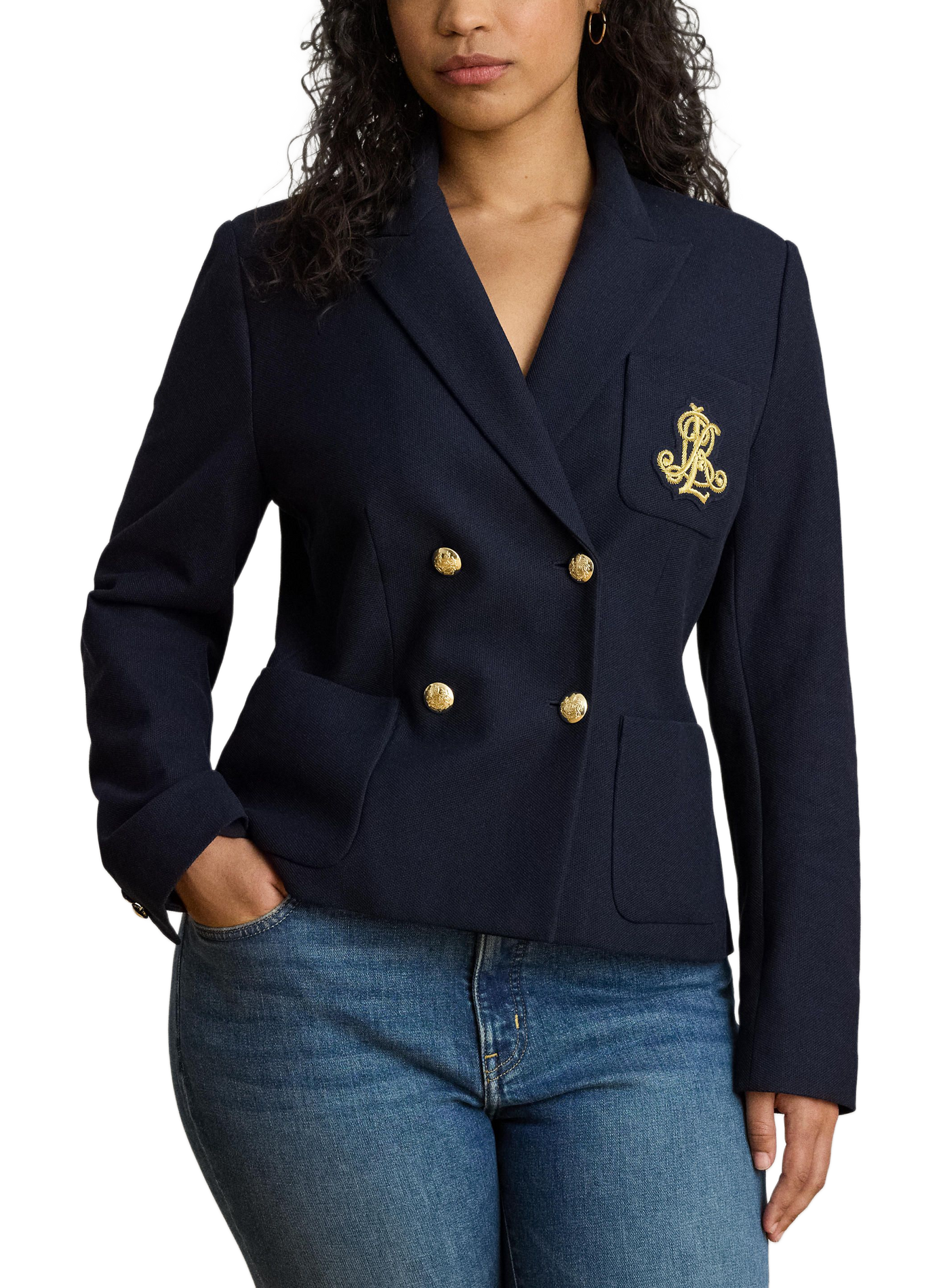 Cross-buttoned blended cotton blazer LAUREN Blue