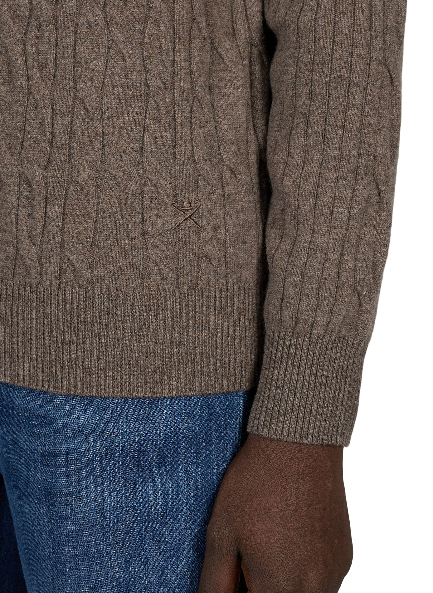 Pull col zippé tressé en laine HACKETT Beige