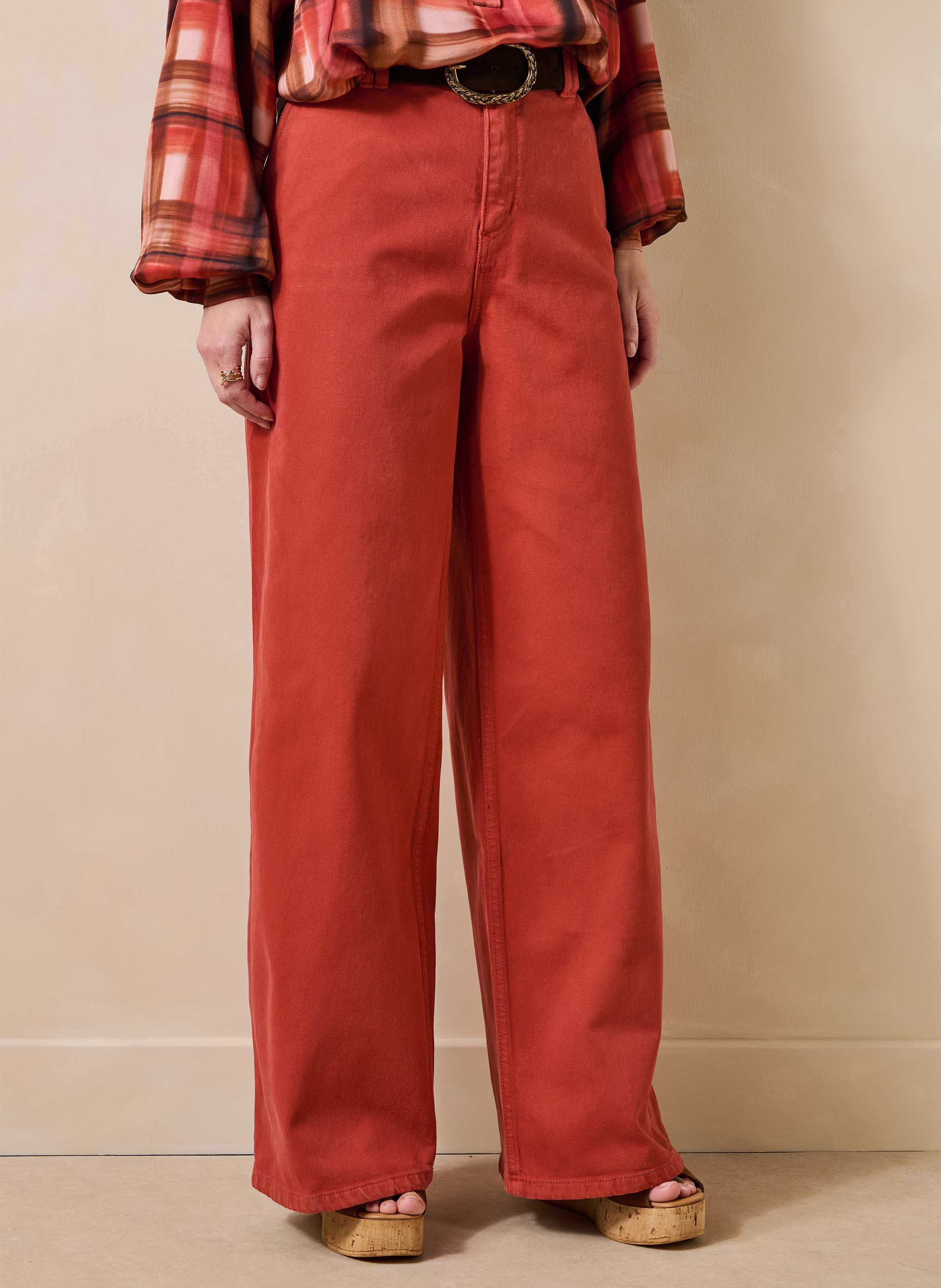 Wijde hoge taille jeans LA FEE MARABOUTEE Rood
