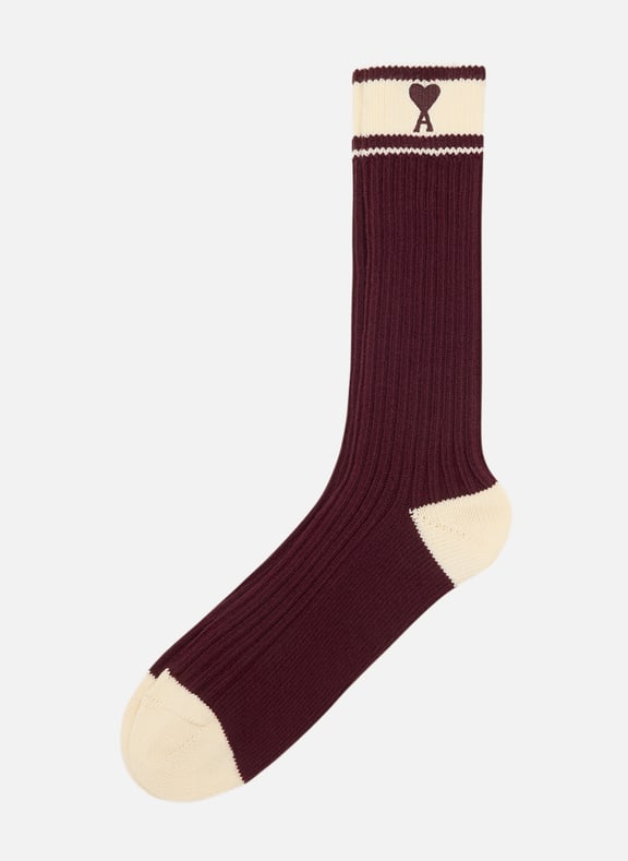 Chaussettes ami de coeur rayées unisexe Rouge by AMI PARIS AMI PARIS Chaussettes ami de coeur rayées unisexe Rouge