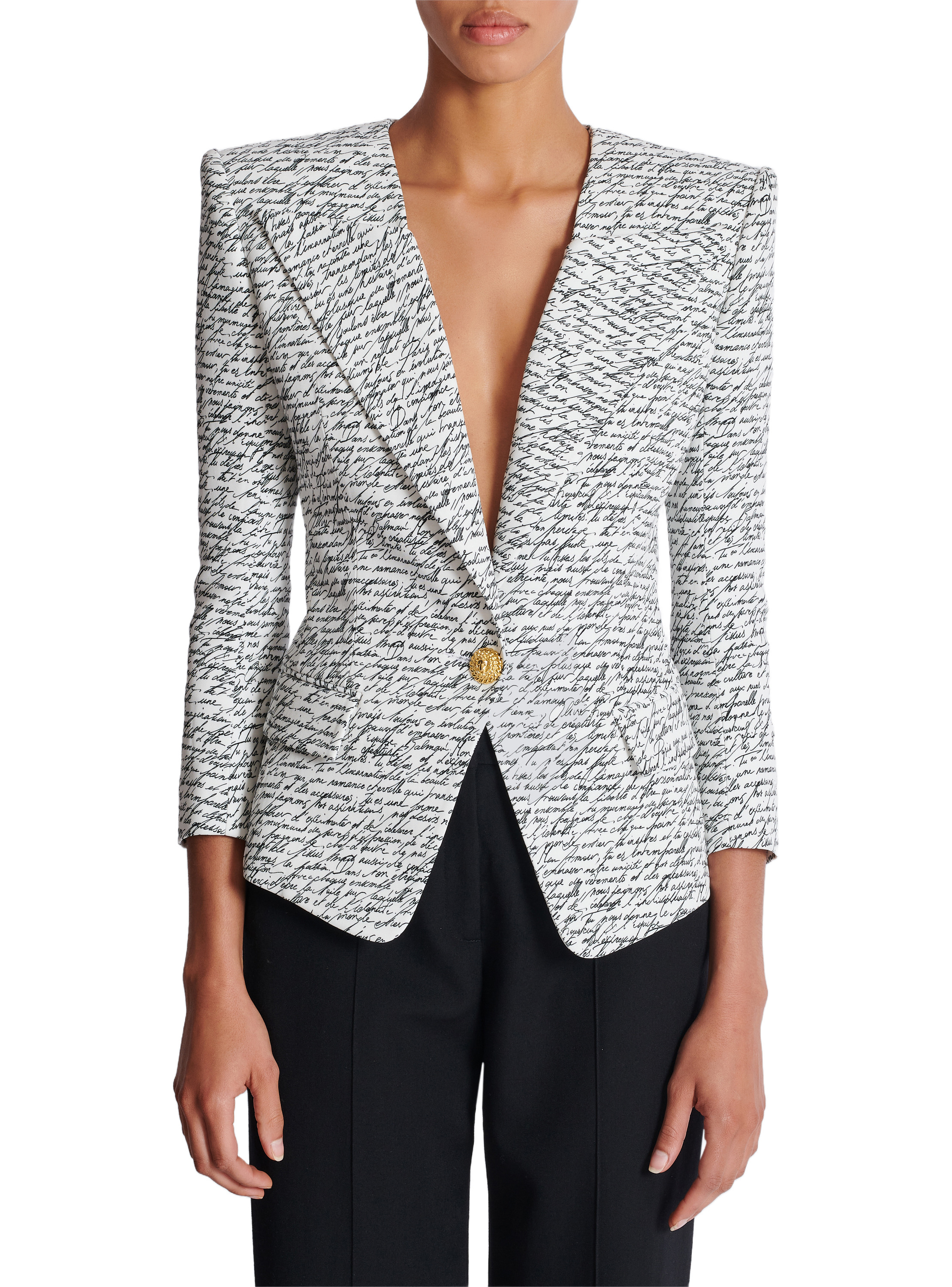 Veste 1 bouton imprimée « lettre d'amour » BALMAIN Blanc