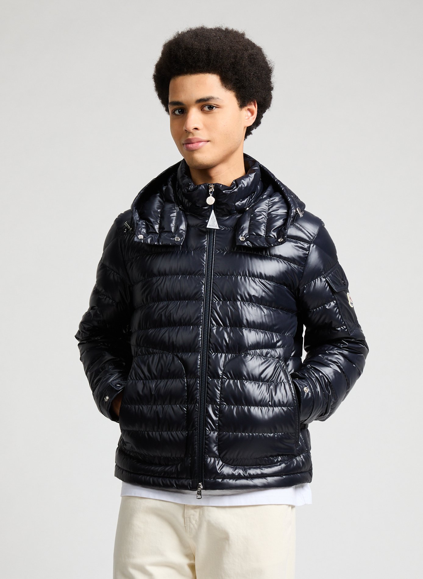 Short quilted hooded puffer jacket MONCLER Blue
