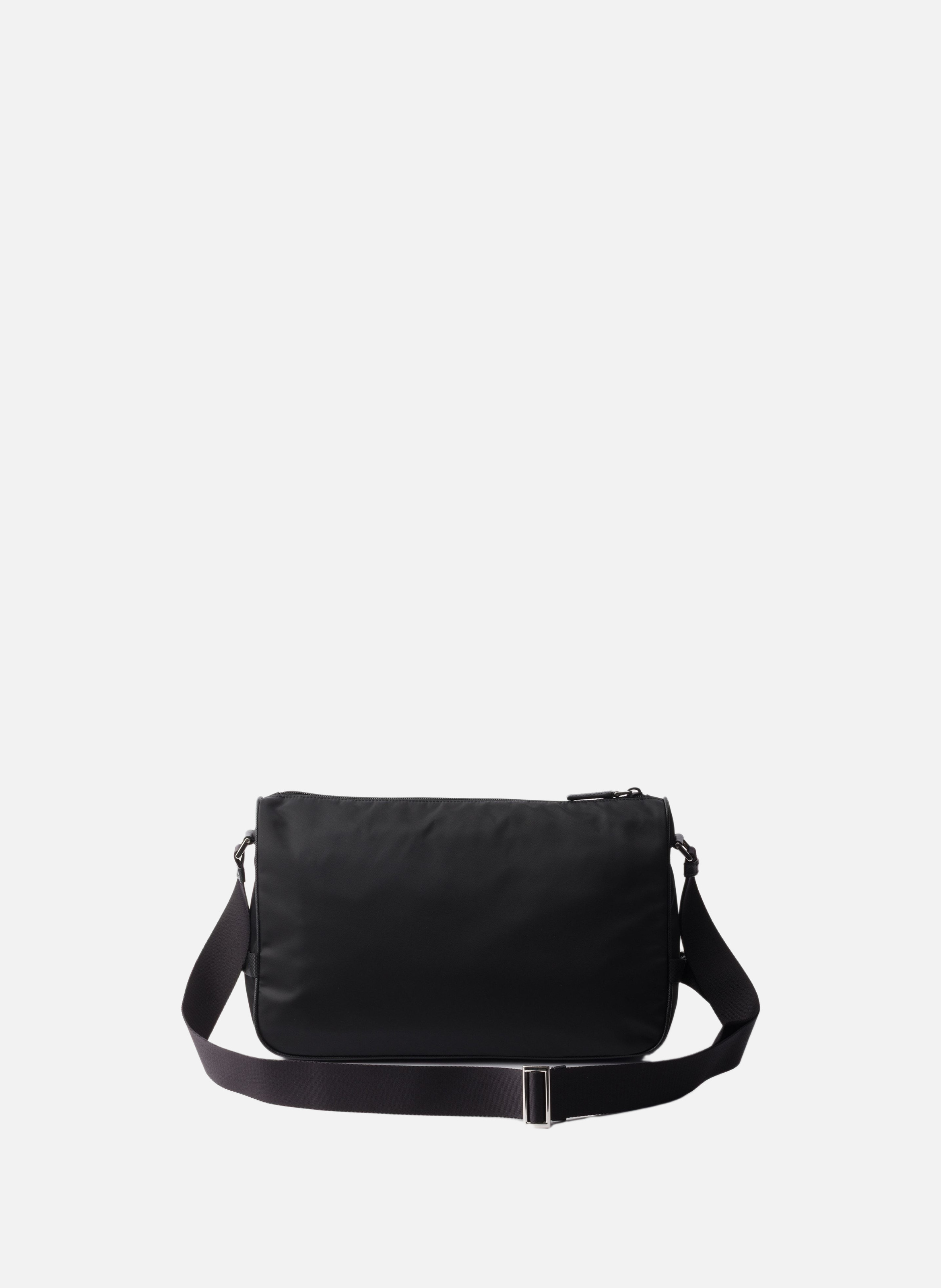 Grand sac porté épaule en re-nylon et cuir saffian PRADA Noir