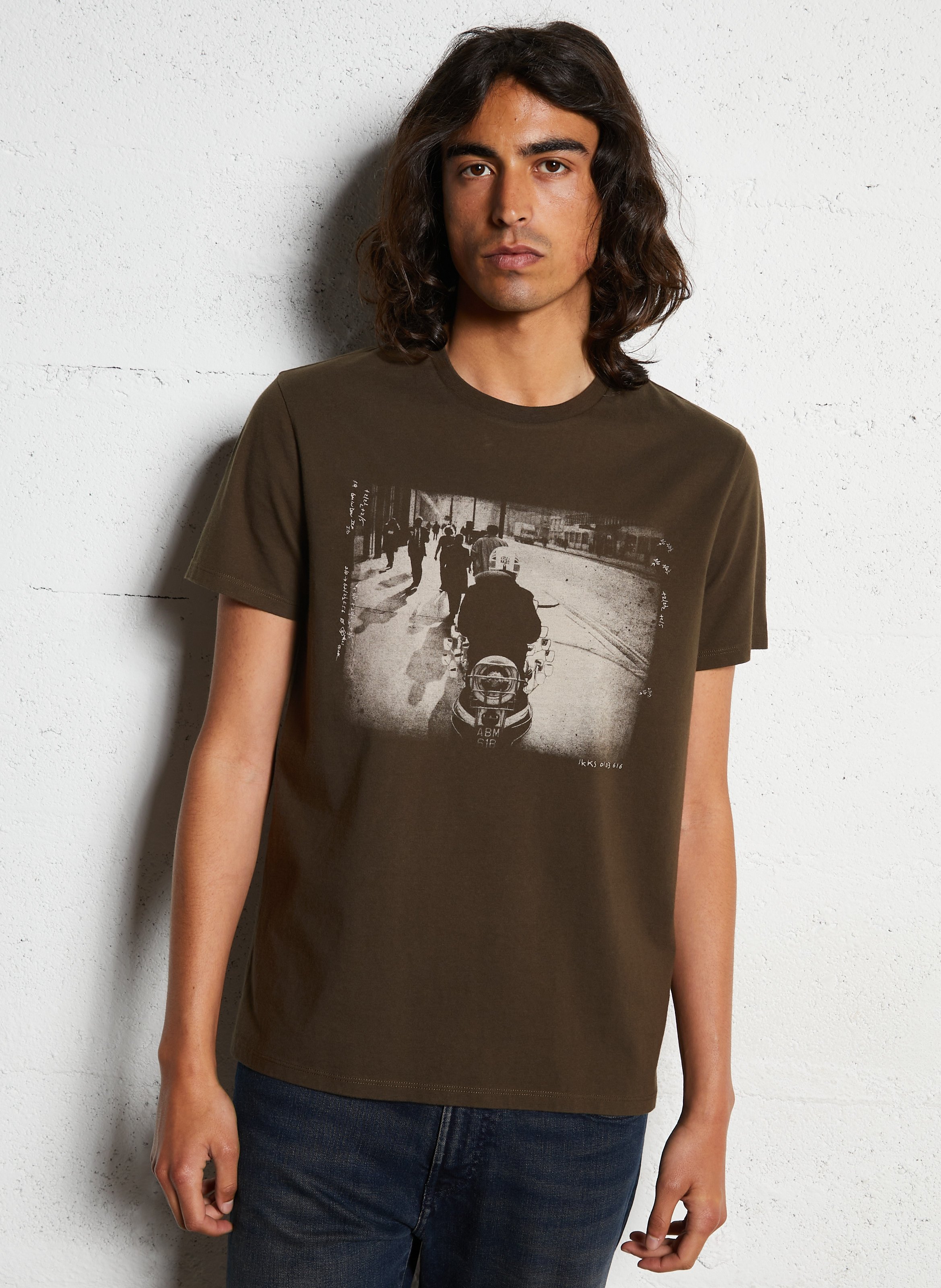 Tee-shirt droit col rond en coton IKKS Kaki