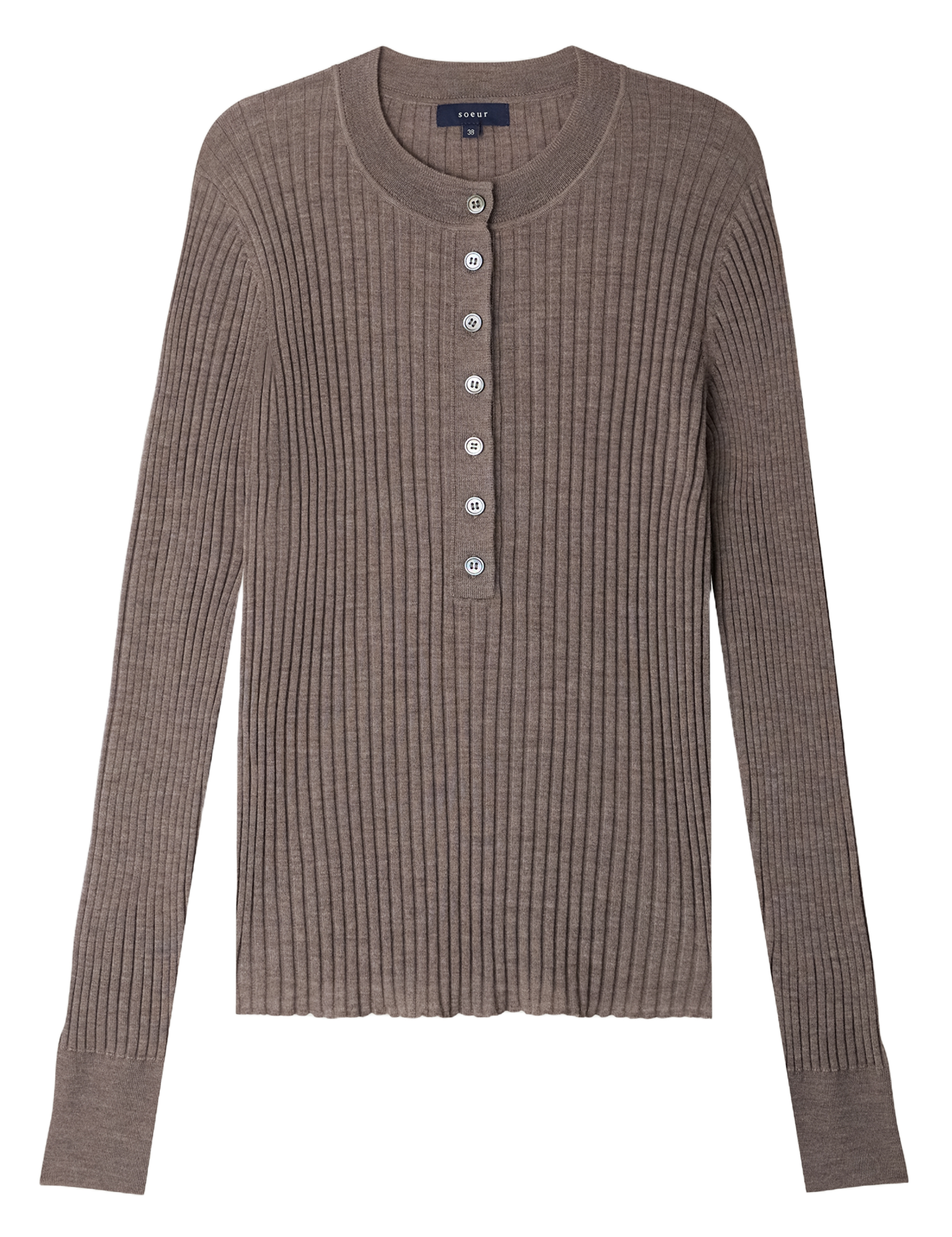 Pull col rond en laine buffalo SOEUR Marron